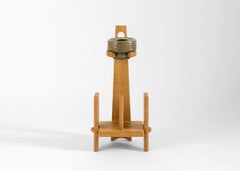 Guillerme & Chambron, Oak & Ceramic Ash Tray and Stand, France, Mid-20th Century