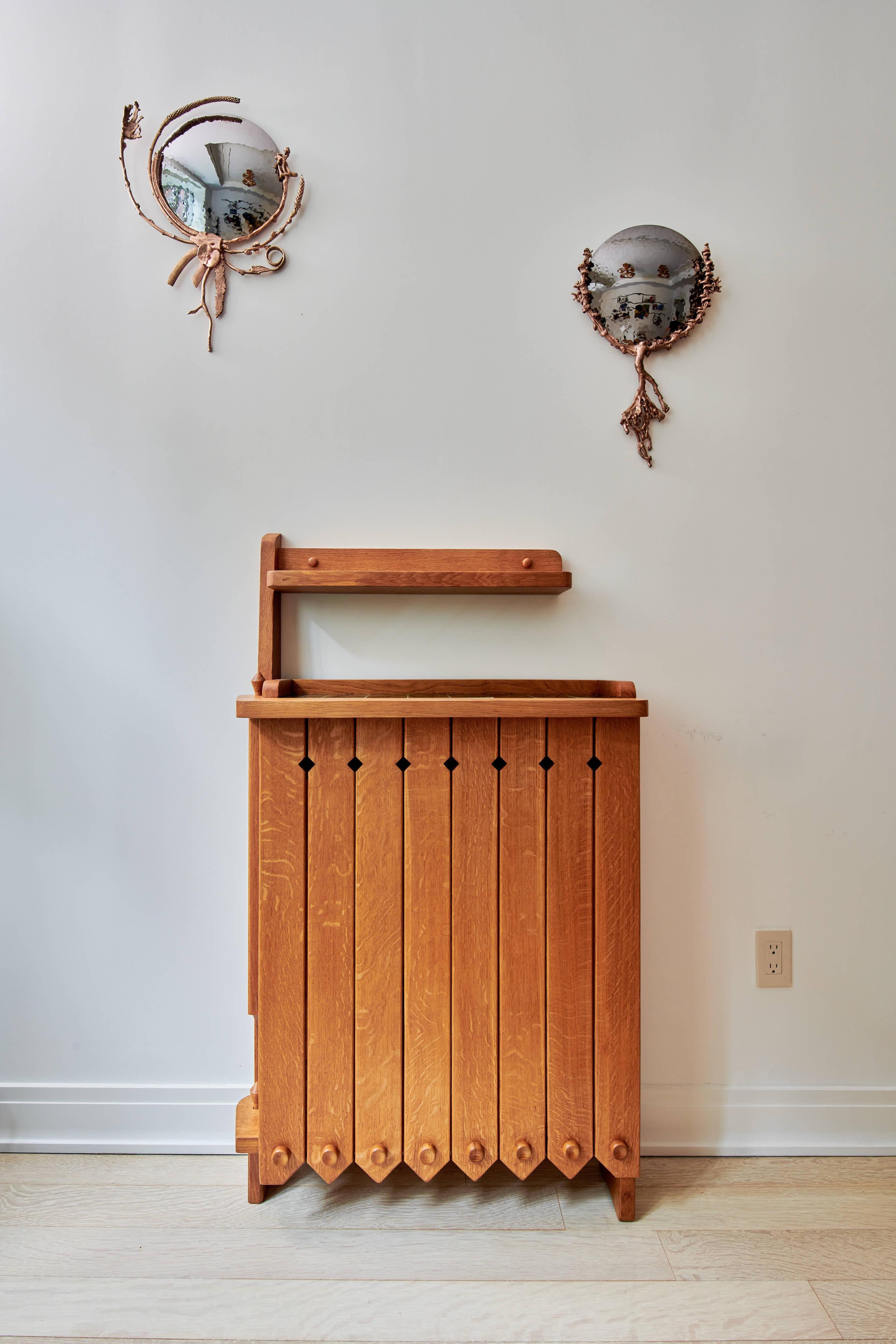 Guillerme & Chambron, Oak & Ceramic Bar Cabinet, France, Mid-20th Century 4