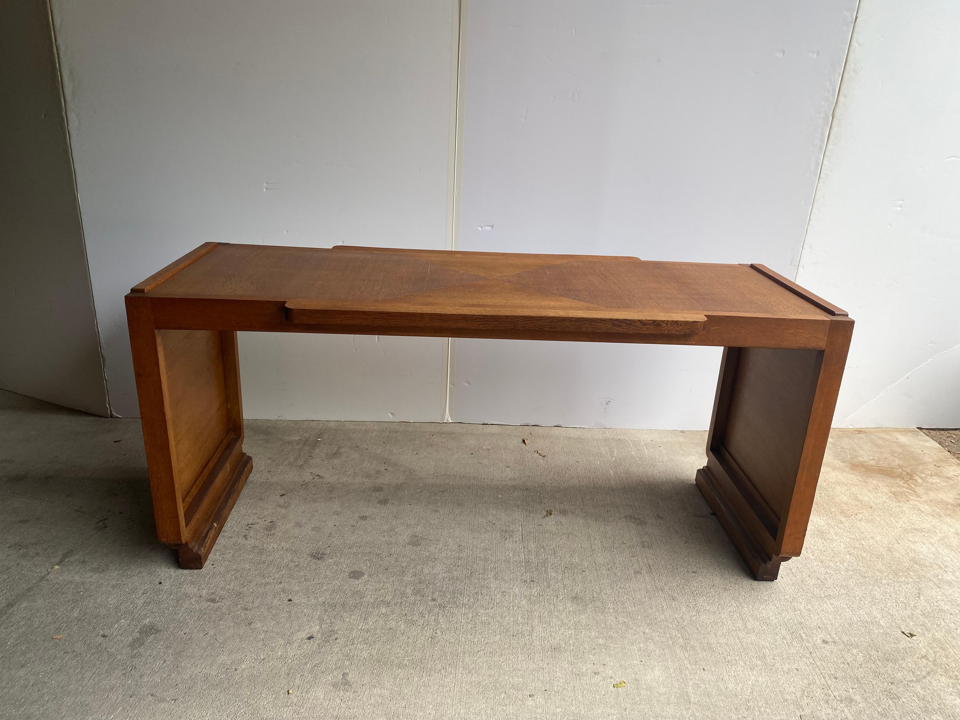 Guillerme & Chambron Oak Desk with Drawer Units, France, 1950's 4