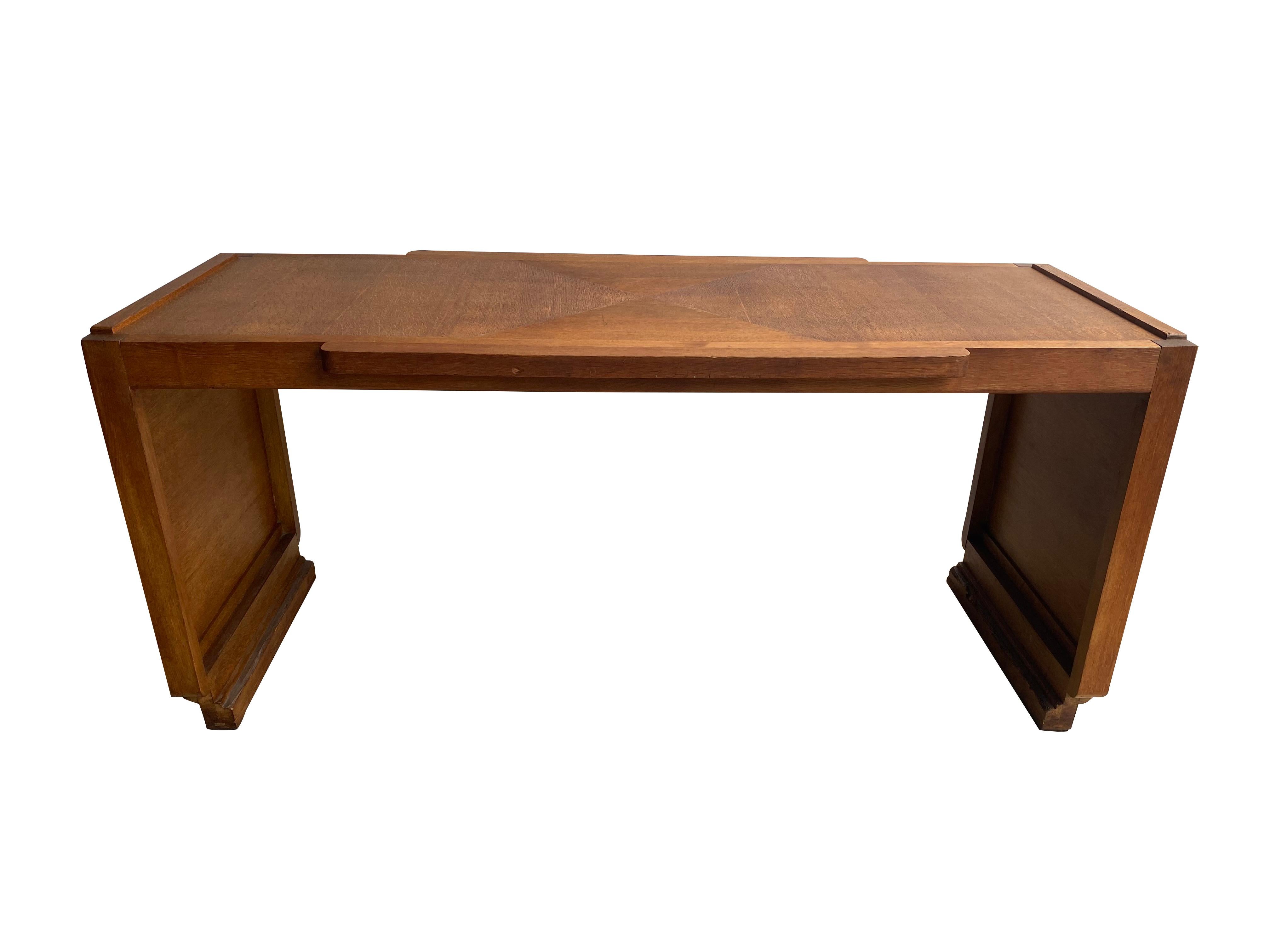 Guillerme & Chambron Oak Desk with Drawer Units, France, 1950's 6