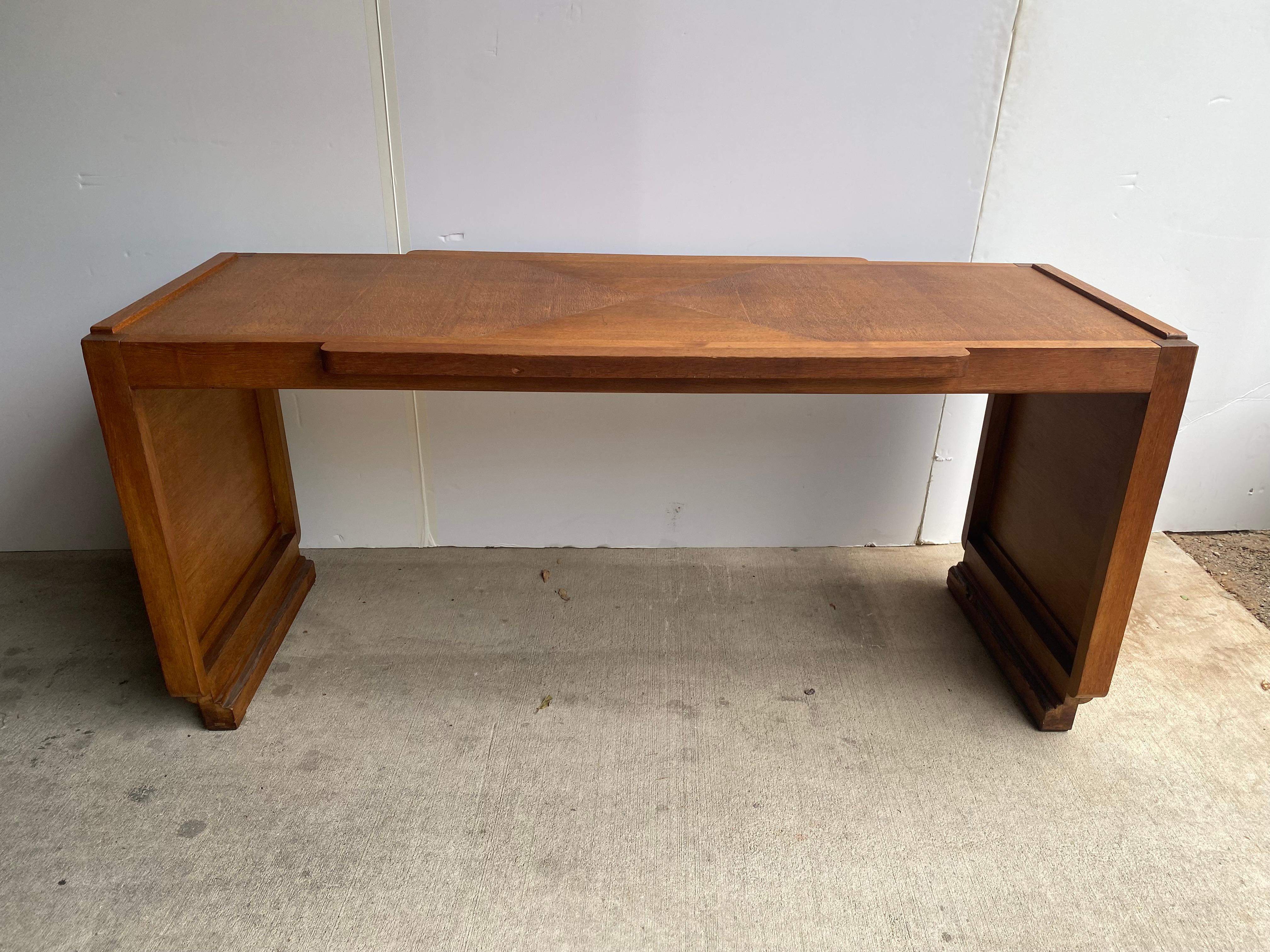 Mid-Century Modern Guillerme & Chambron Oak Desk with Drawer Units, France, 1950's