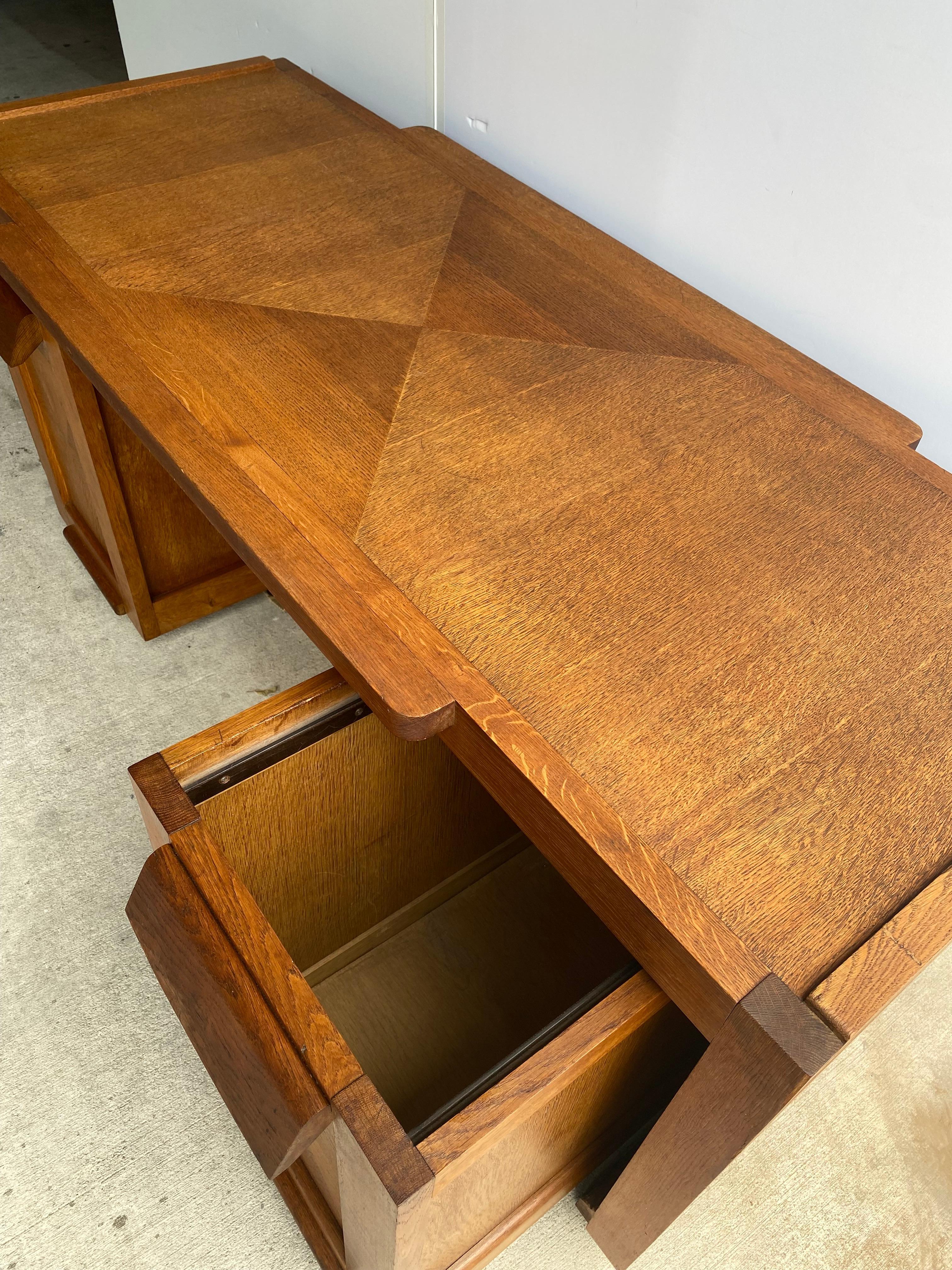 Guillerme & Chambron Oak Desk with Drawer Units, France, 1950's 1