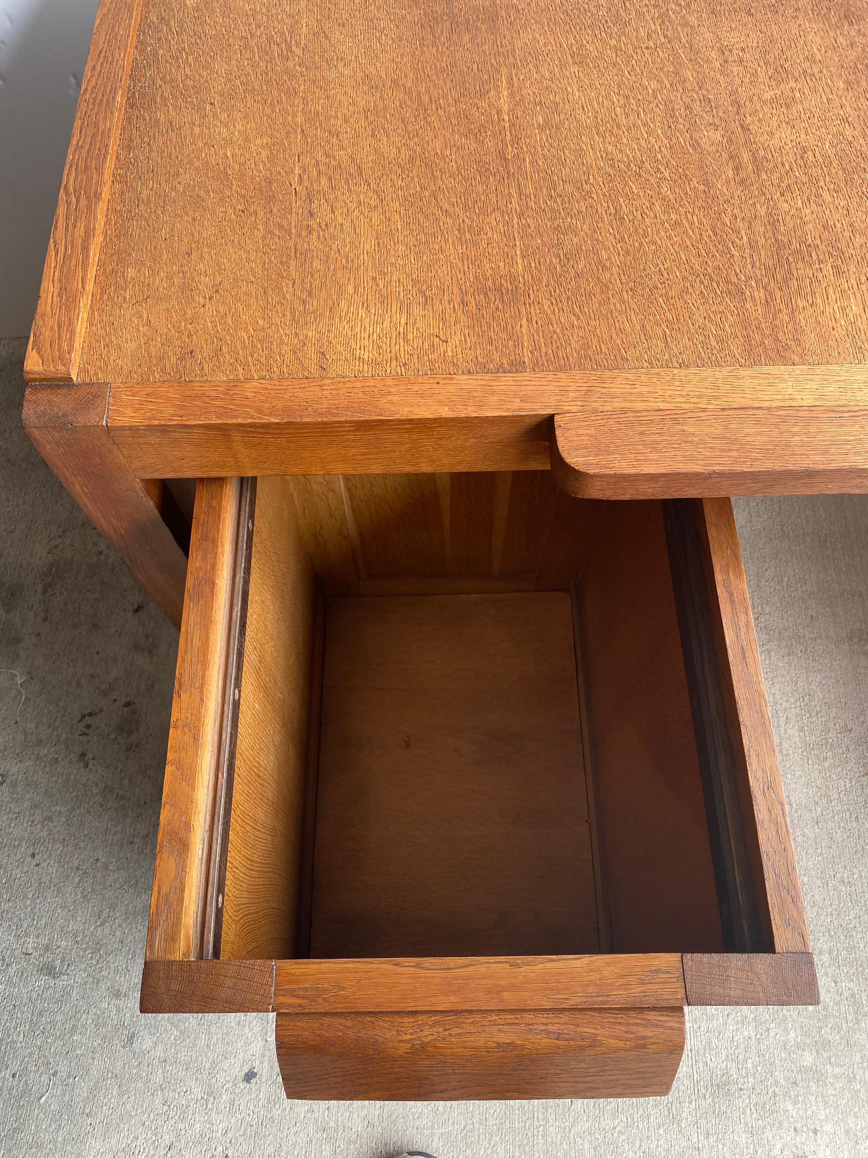 Guillerme & Chambron Oak Desk with Drawer Units, France, 1950's 3