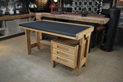 Guillerme & Chambron Oak Desk with Sliding Side Shelves, circa 1950