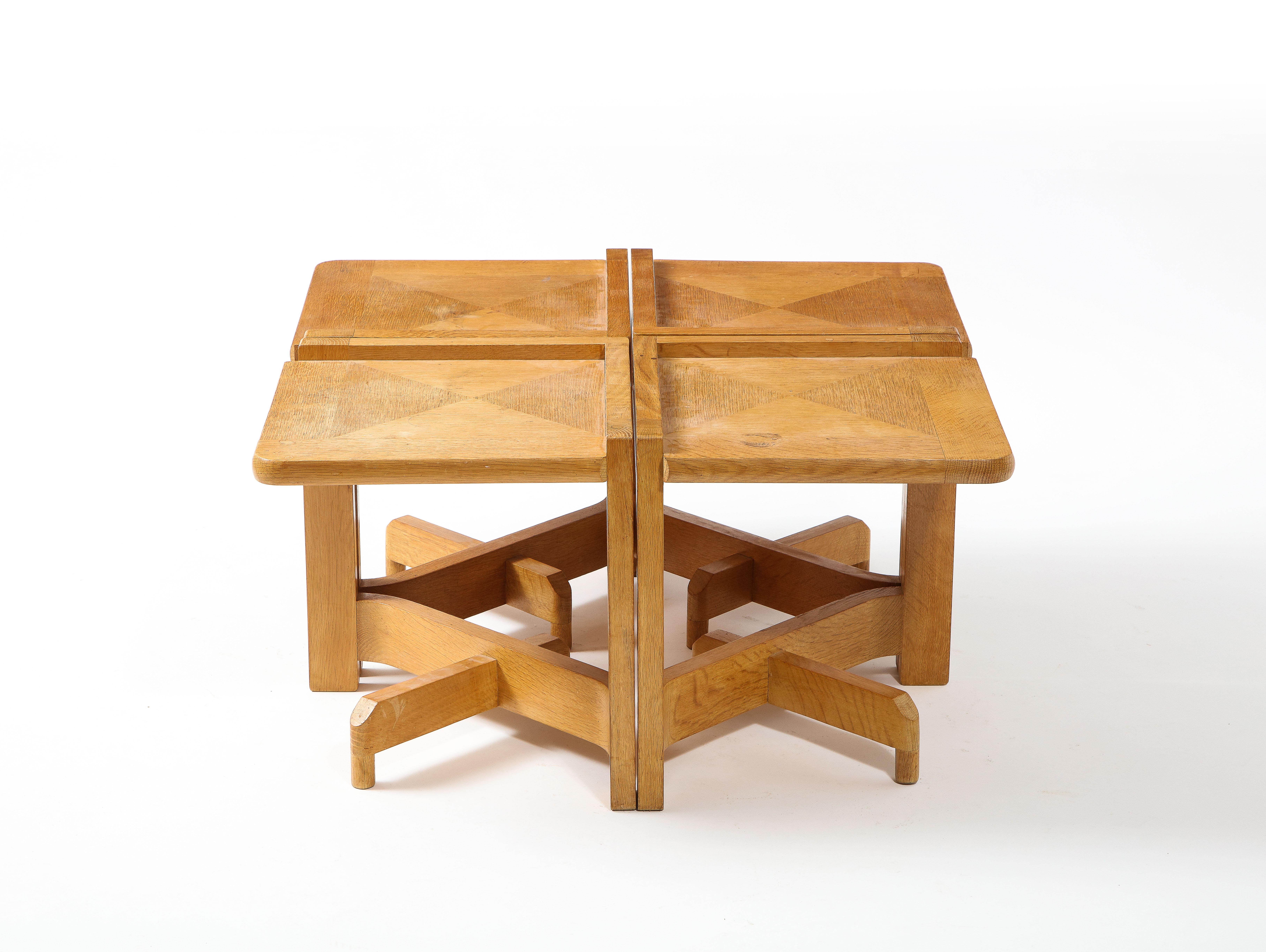 Guillerme & Chambron Oak End Tables, France 1950's For Sale 1