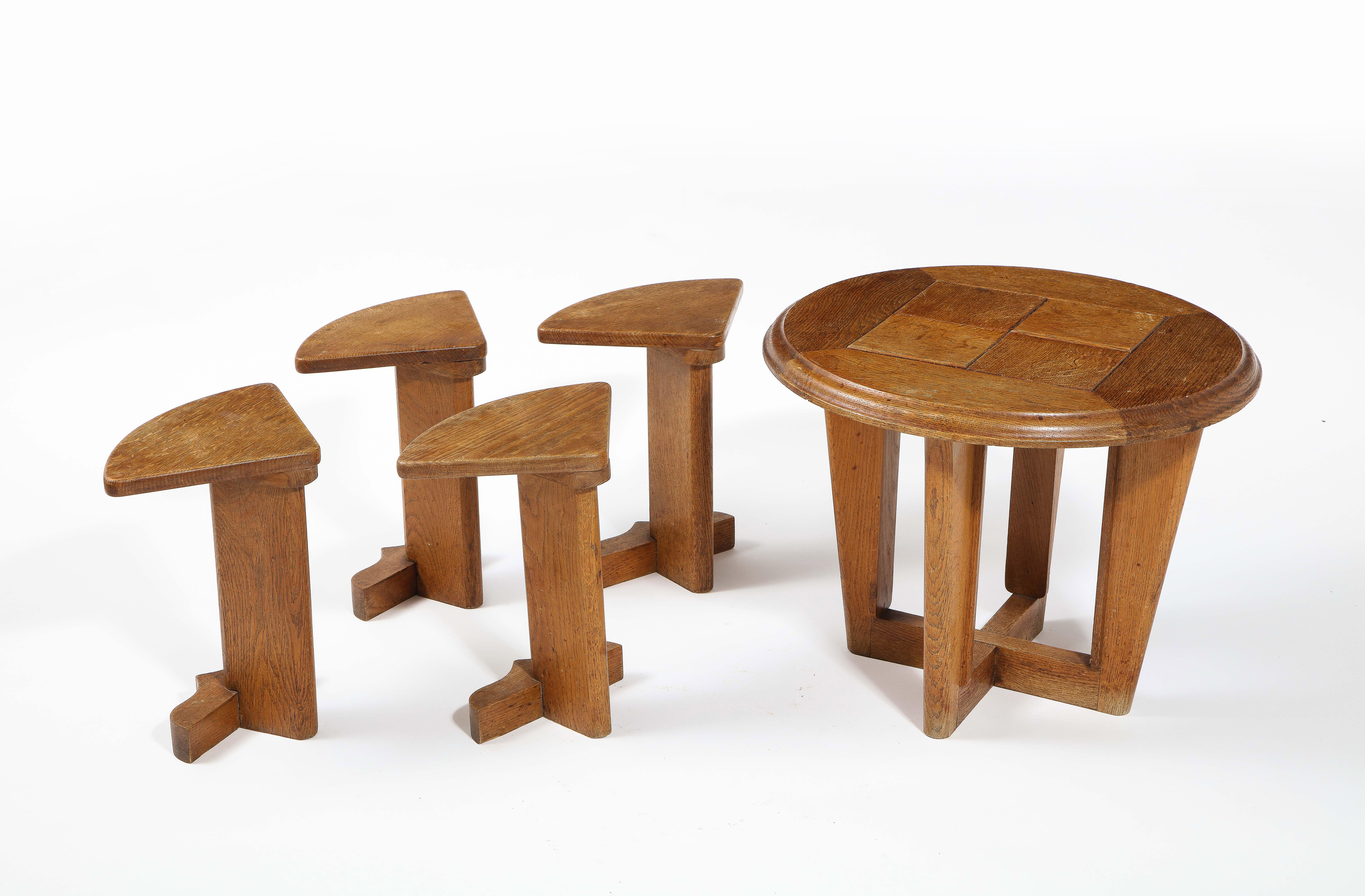 Guillerme & Chambron Oak Nesting Table Set, France 1960's For Sale 4