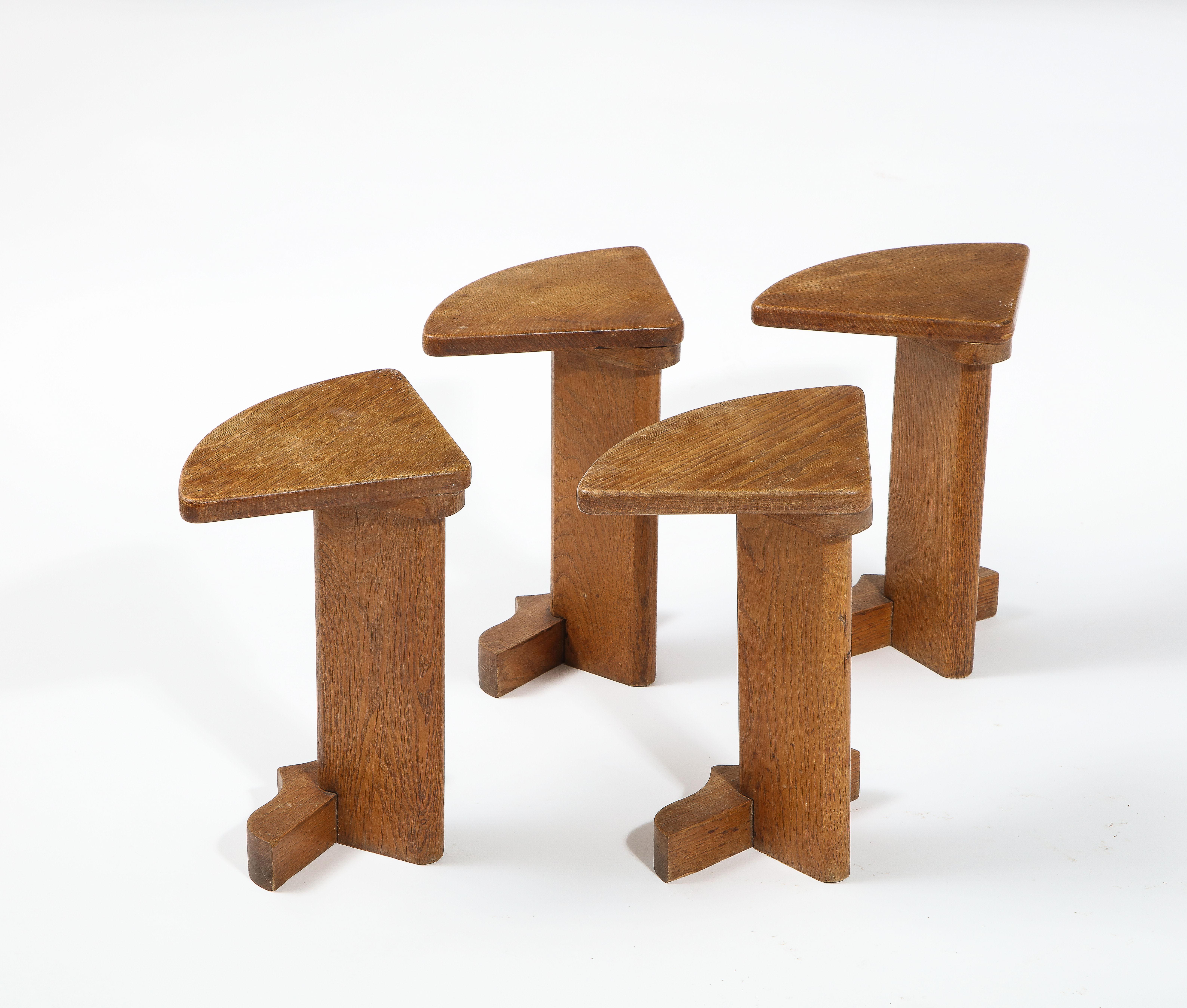 Guillerme & Chambron Oak Nesting Table Set, France 1960's For Sale 5