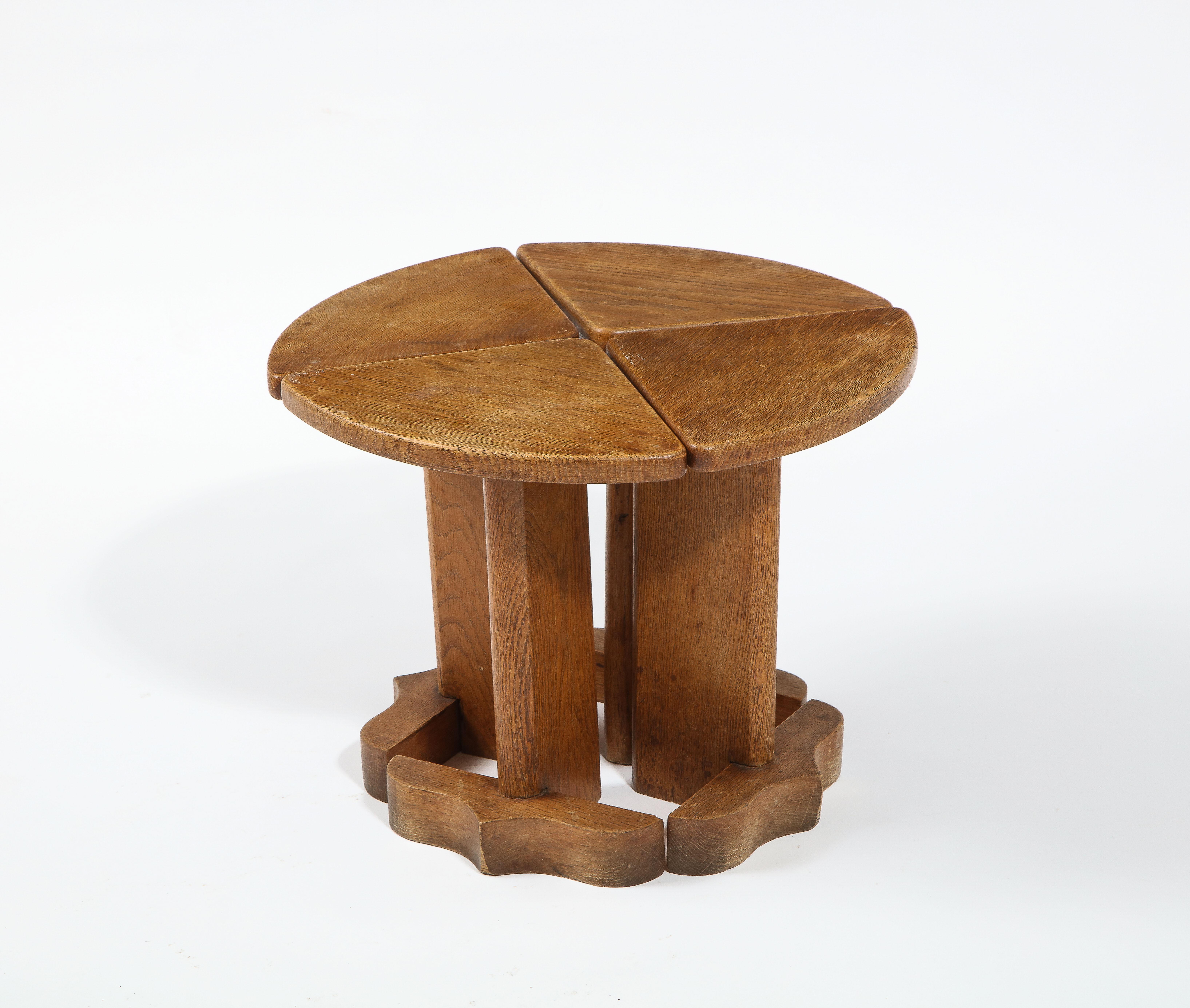 Guillerme & Chambron Oak Nesting Table Set, France 1960's For Sale 6