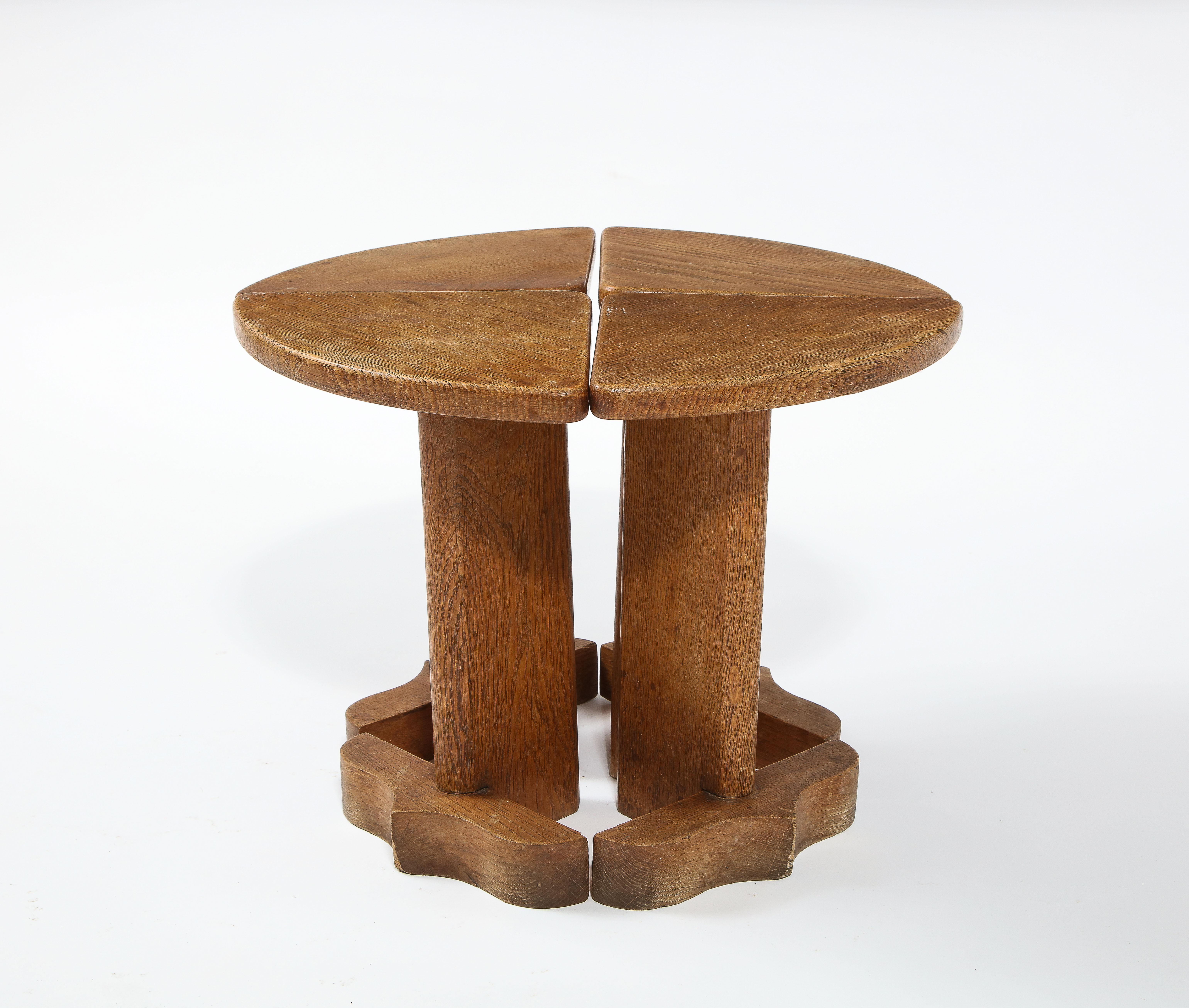 Guillerme & Chambron Oak Nesting Table Set, France 1960's For Sale 7