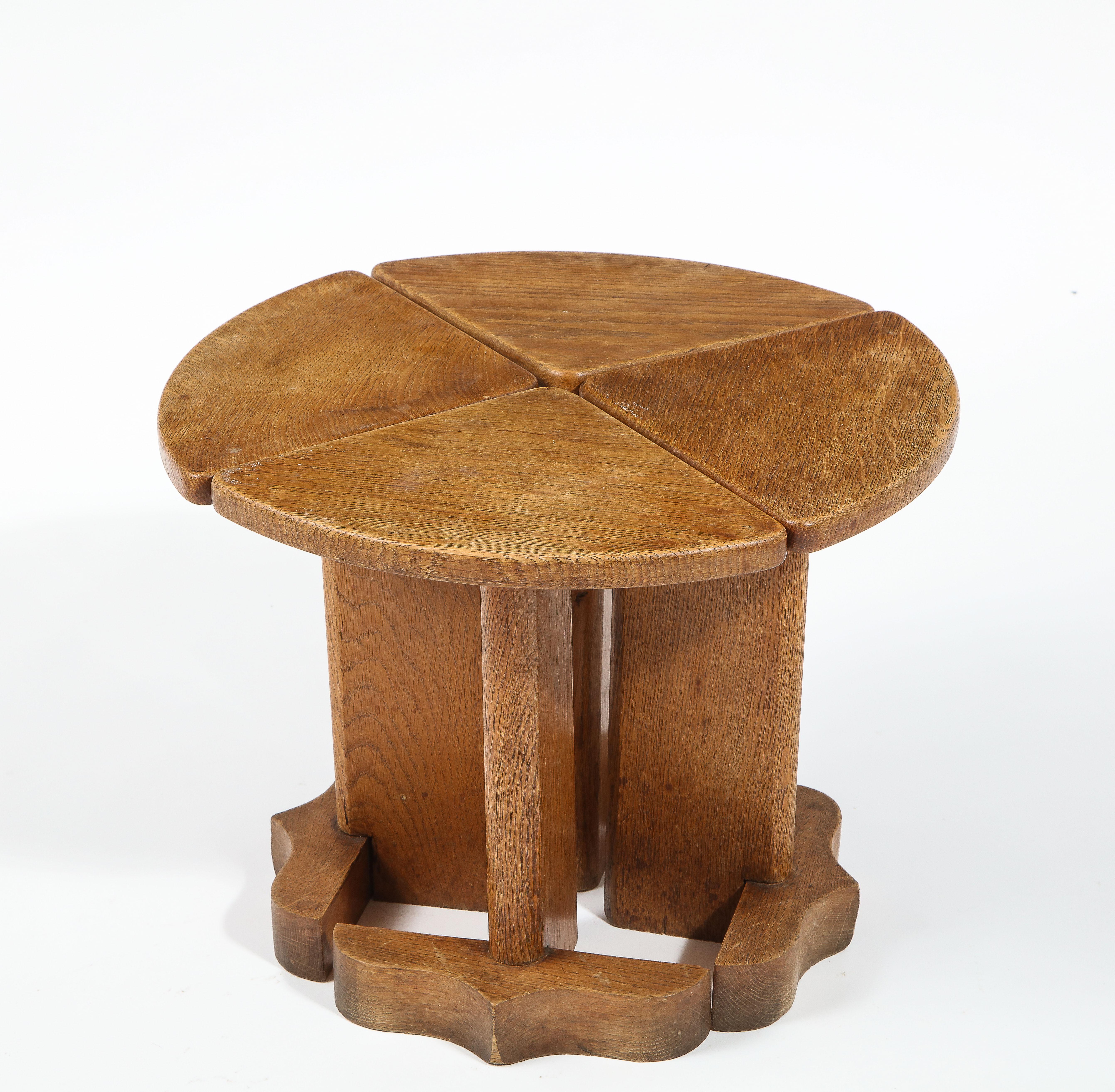 Guillerme & Chambron Oak Nesting Table Set, France 1960's For Sale 8