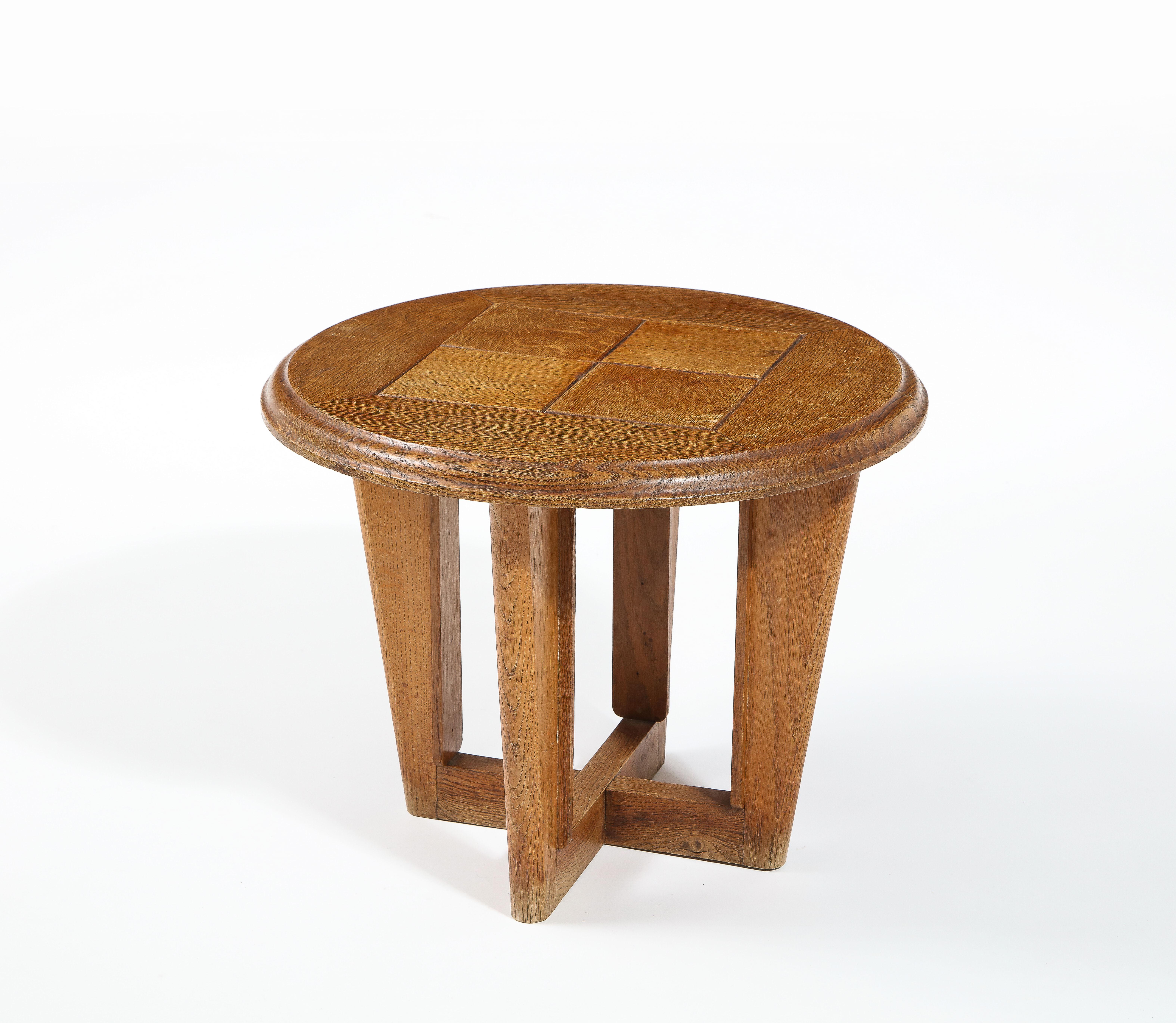 Mid-Century Modern Guillerme & Chambron Oak Nesting Table Set, France 1960's For Sale