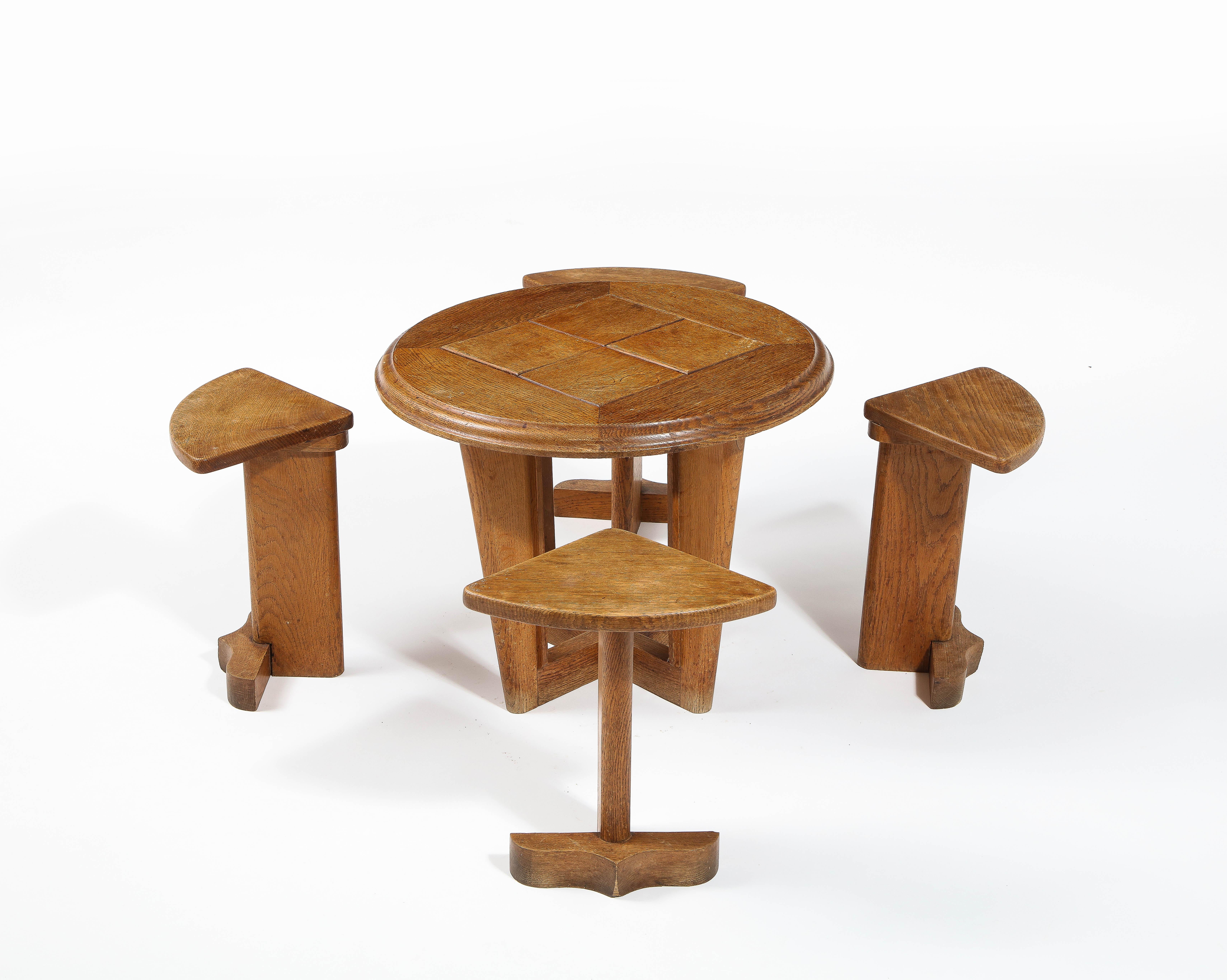 Guillerme & Chambron Oak Nesting Table Set, France 1960's For Sale 1