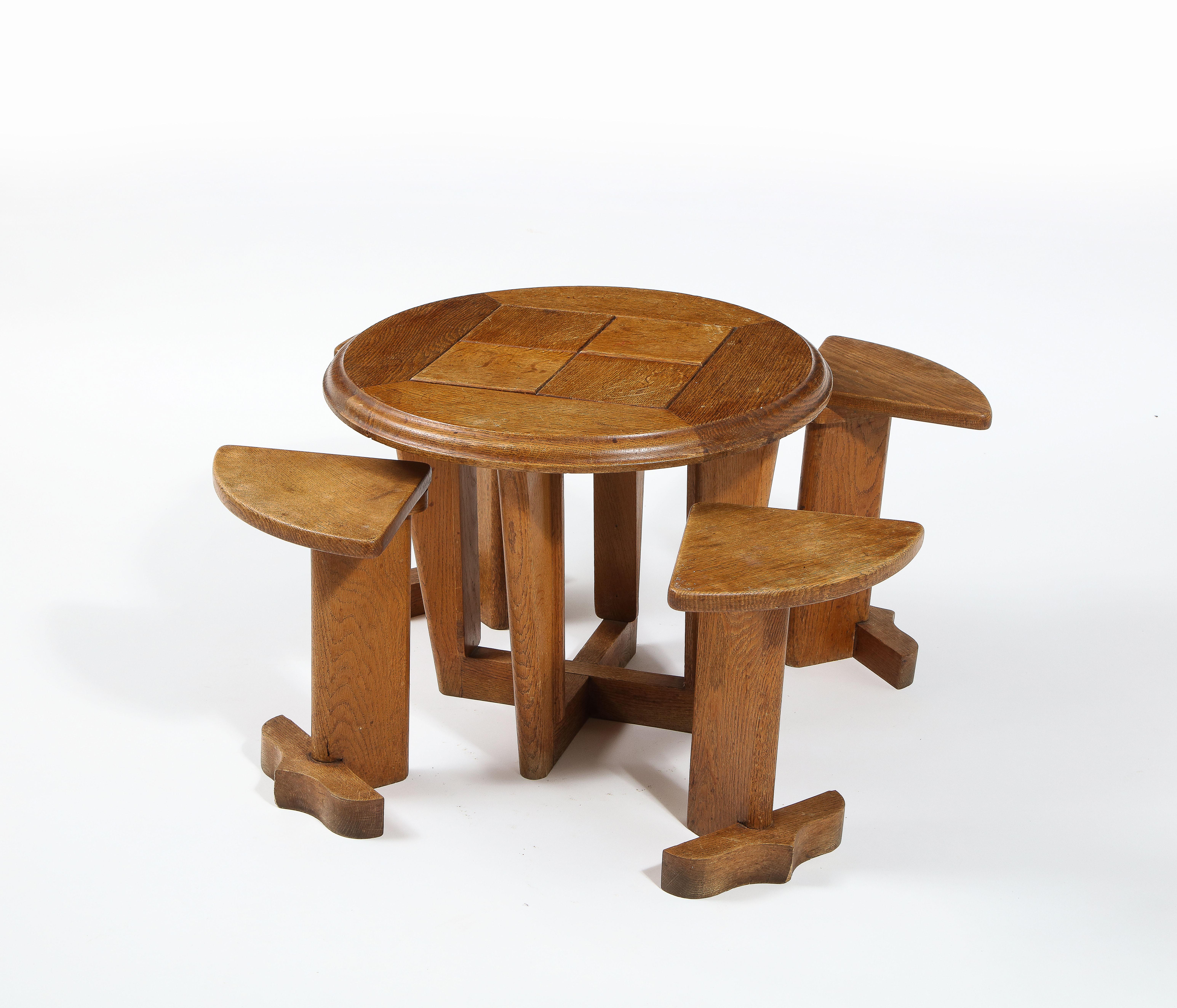 Guillerme & Chambron Oak Nesting Table Set, France 1960's For Sale 2
