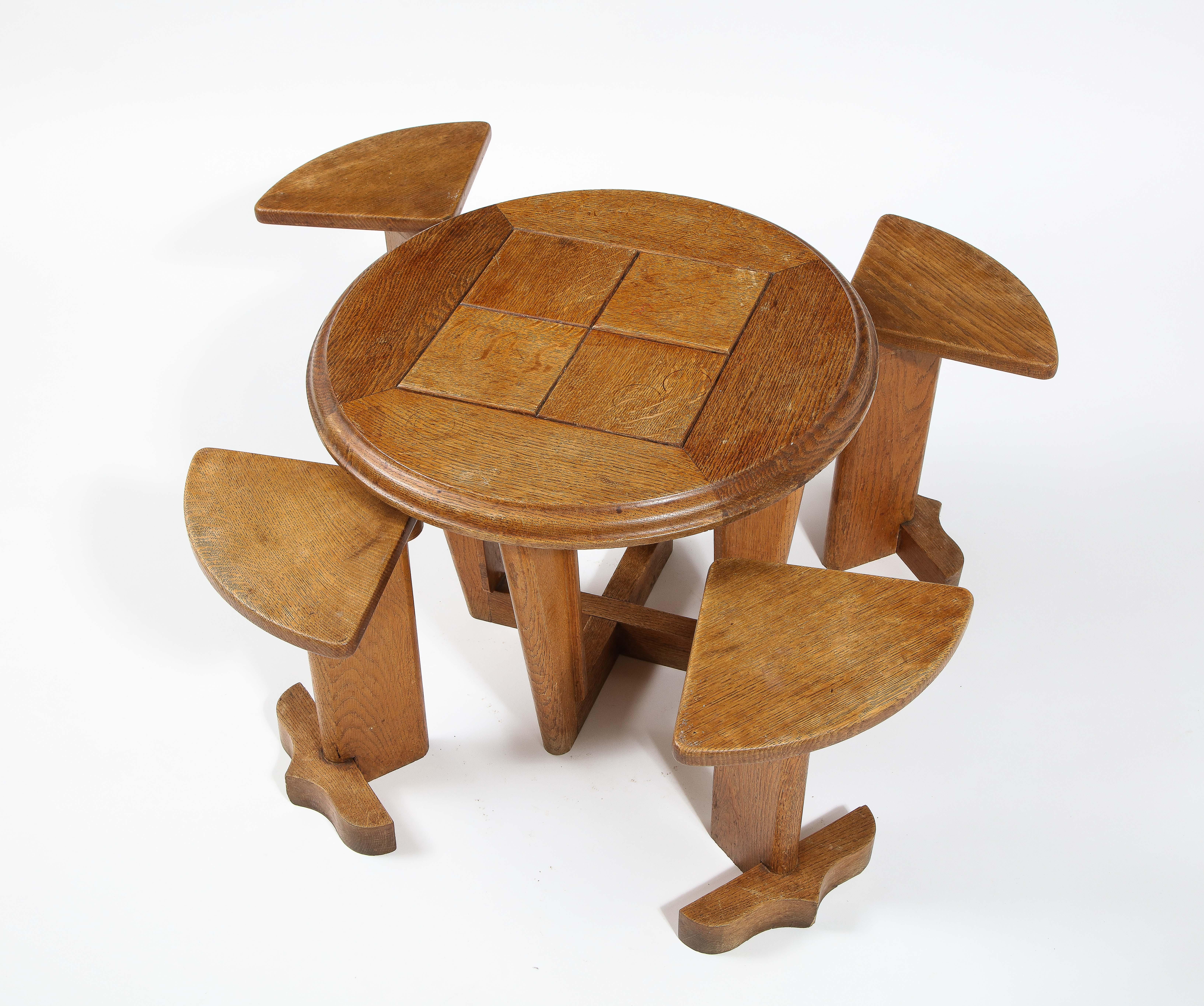 Guillerme & Chambron Oak Nesting Table Set, France 1960's For Sale 3