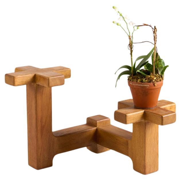 Guillerme & Chambron, Oak Plant Stand, France, c. 1960s For Sale