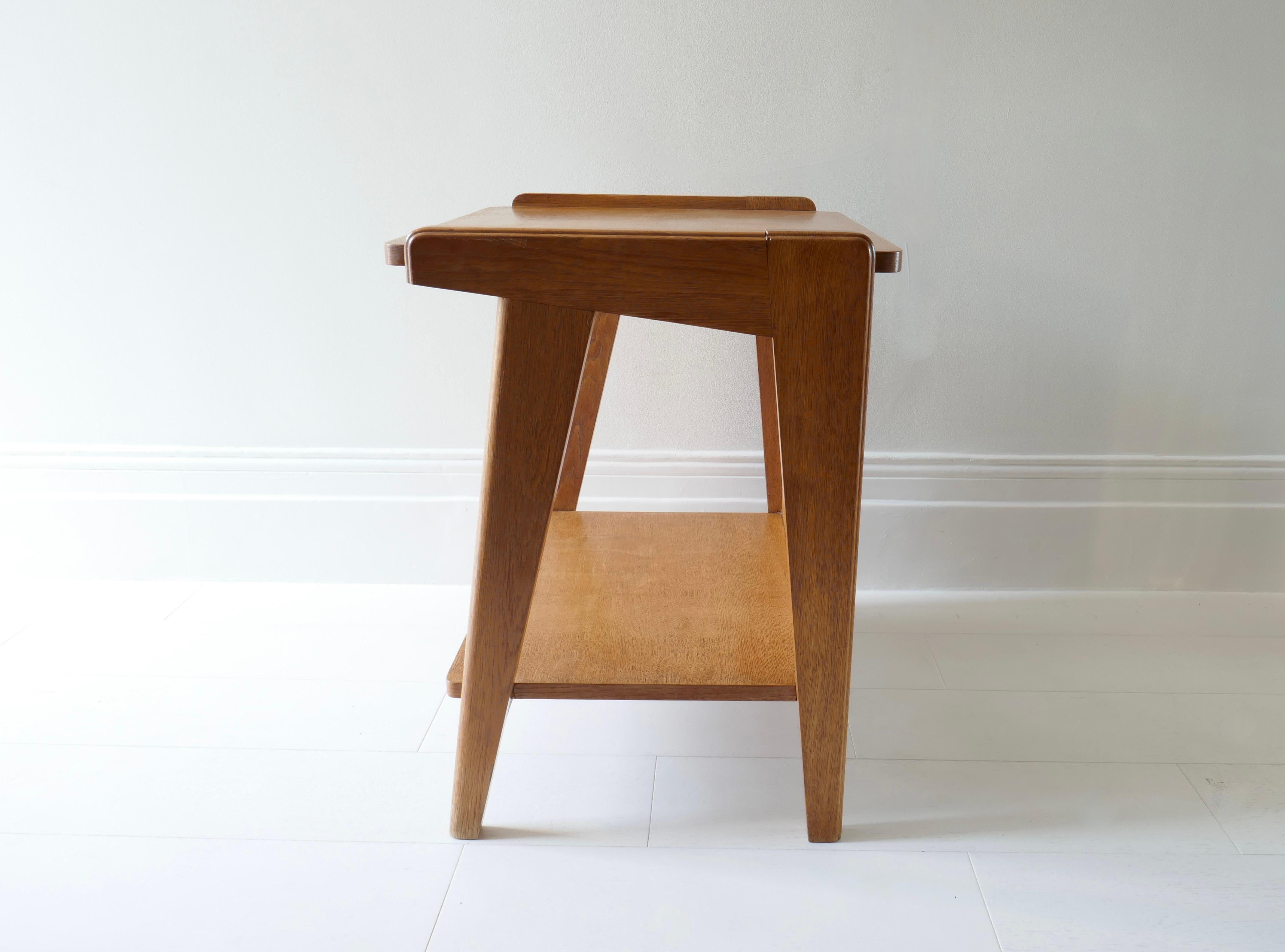 French Guillerme & Chambron Oak Side Table or Night Stand, France, 1960s For Sale
