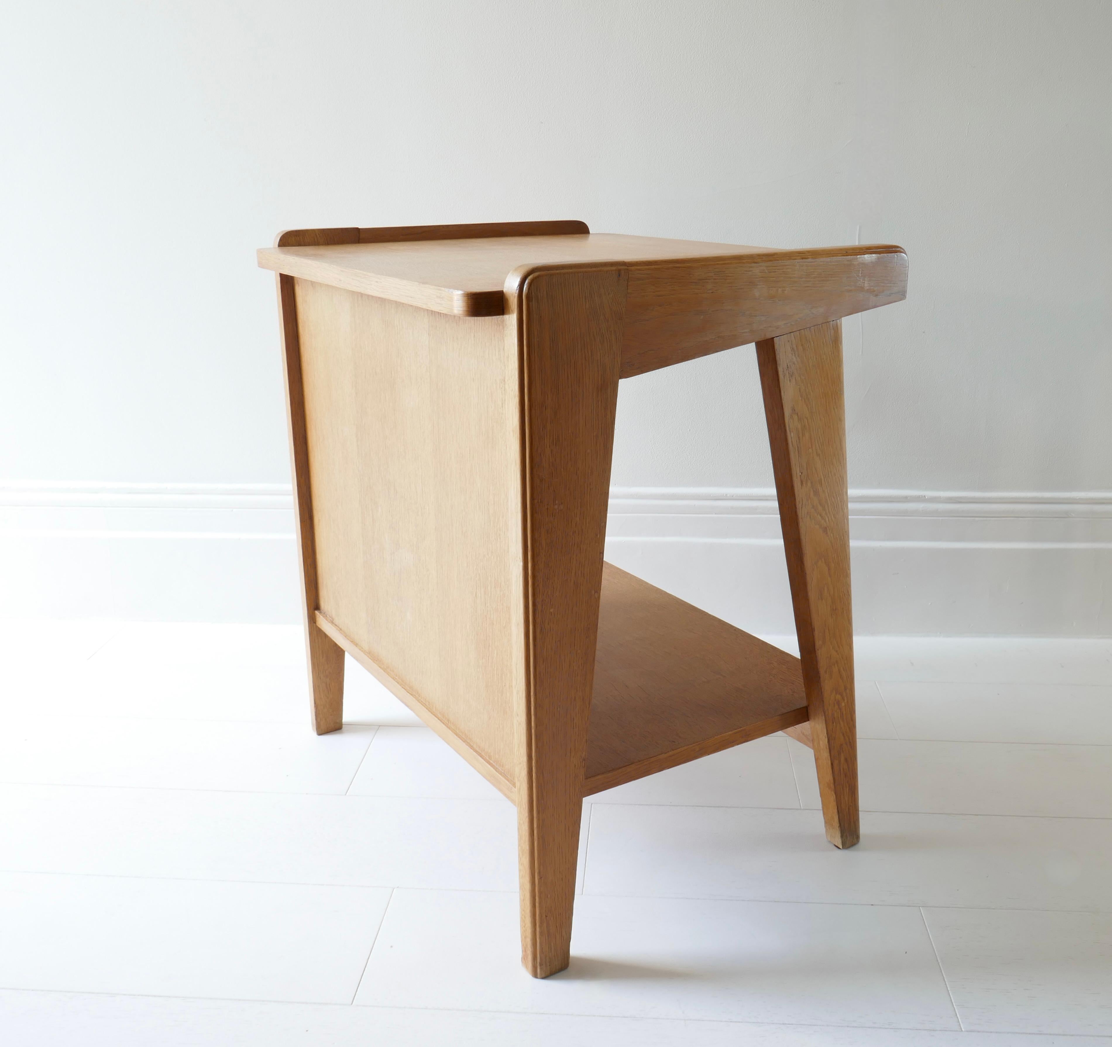 Guillerme & Chambron Oak Side Table or Night Stand, France, 1960s For Sale 1