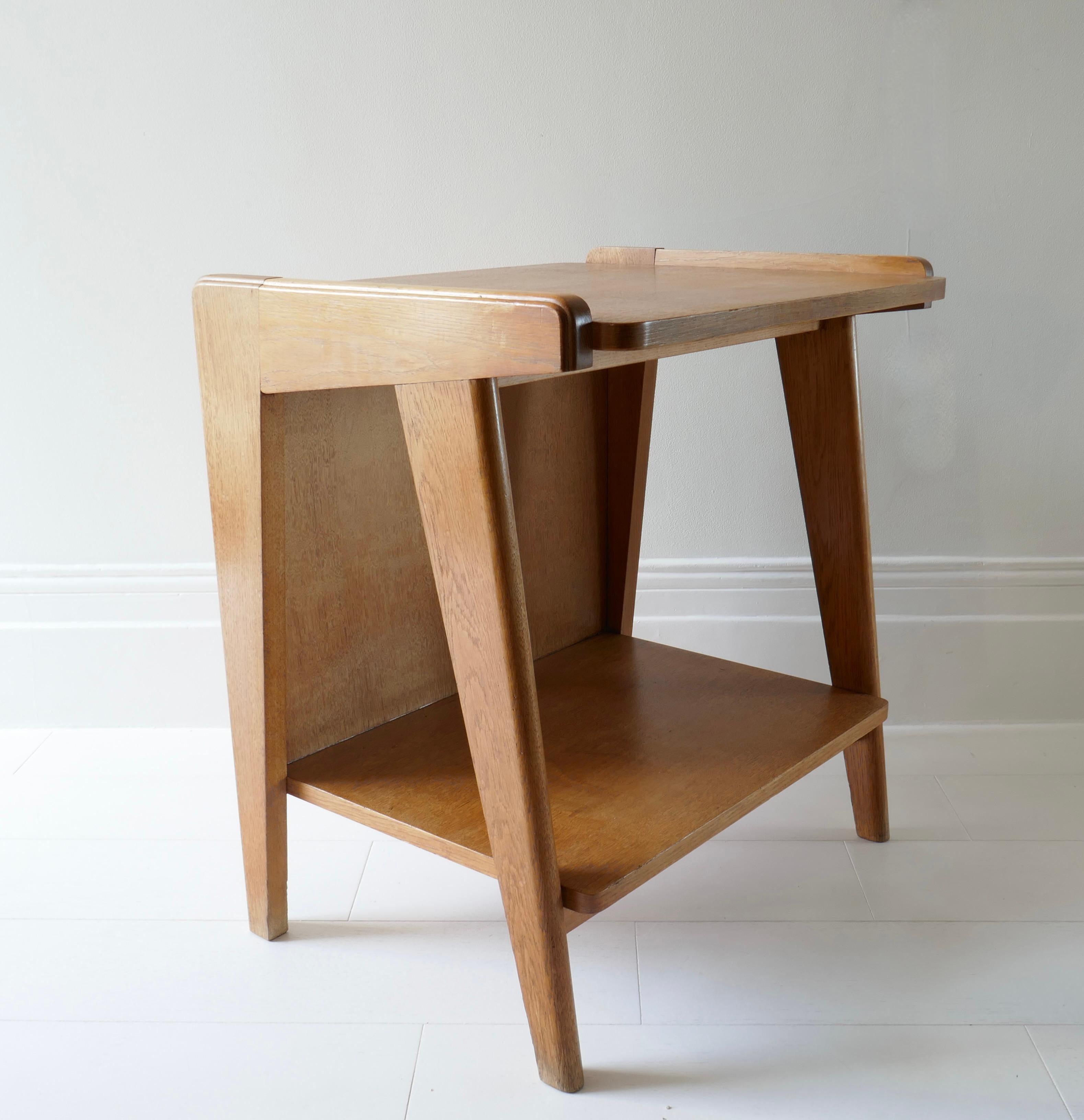 Guillerme & Chambron Oak Side Table or Night Stand, France, 1960s For Sale 3