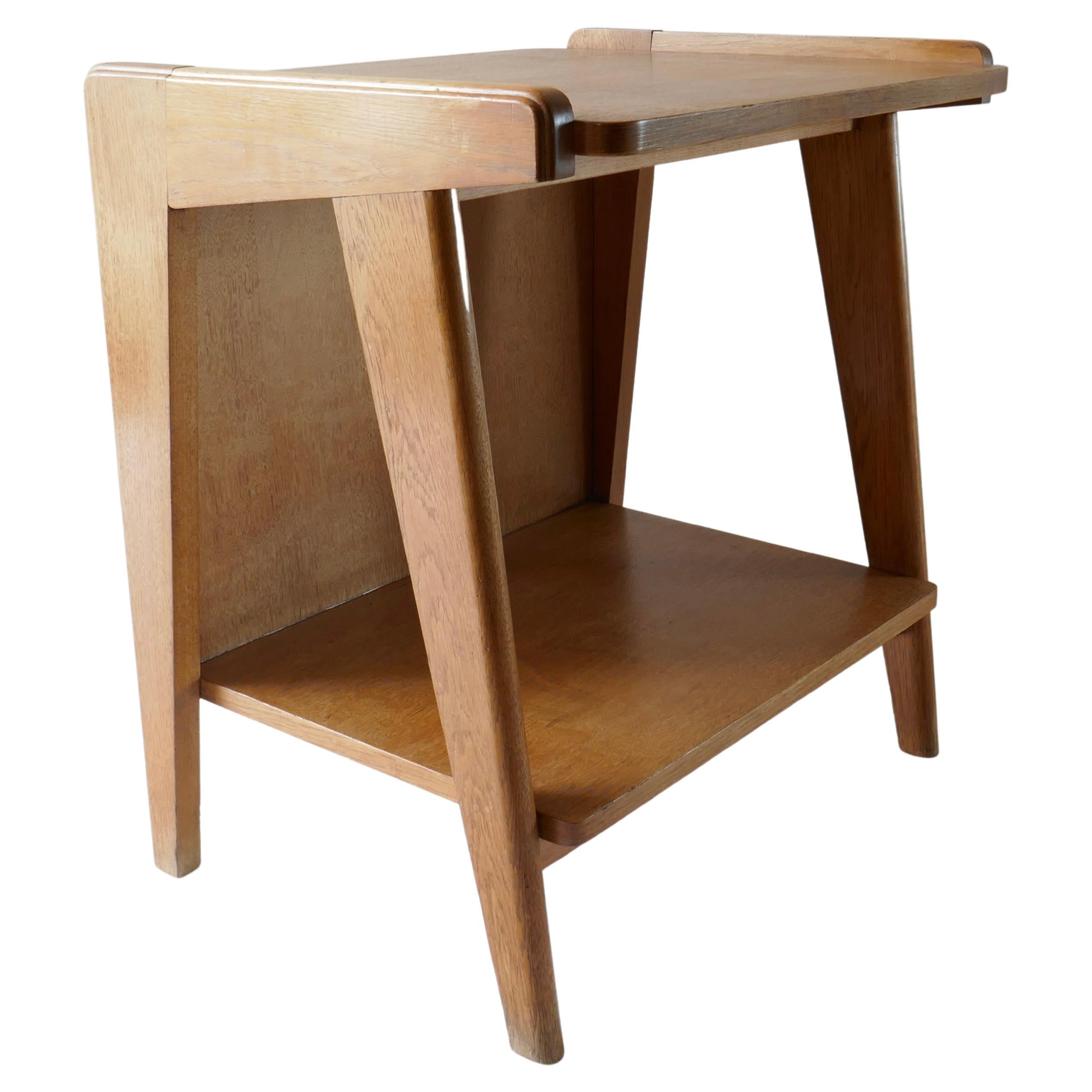 Guillerme & Chambron Oak Side Table or Night Stand, France, 1960s For Sale