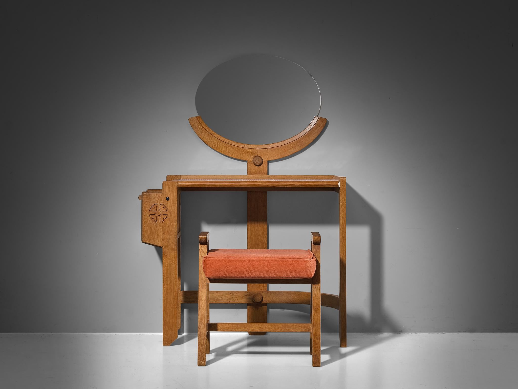 Guillerme & Chambron Oak Vanity Table with Stool 4