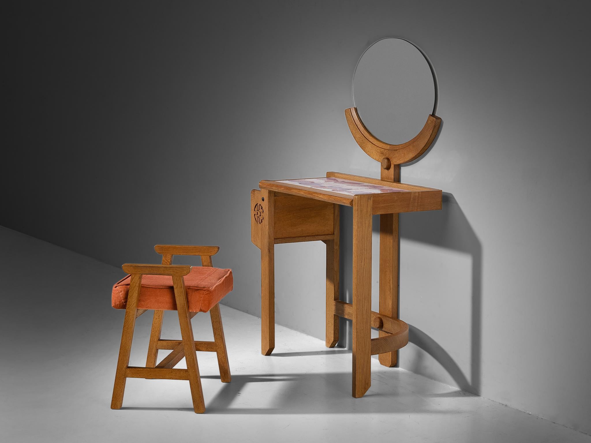 Guillerme & Chambron Oak Vanity Table with Stool 6