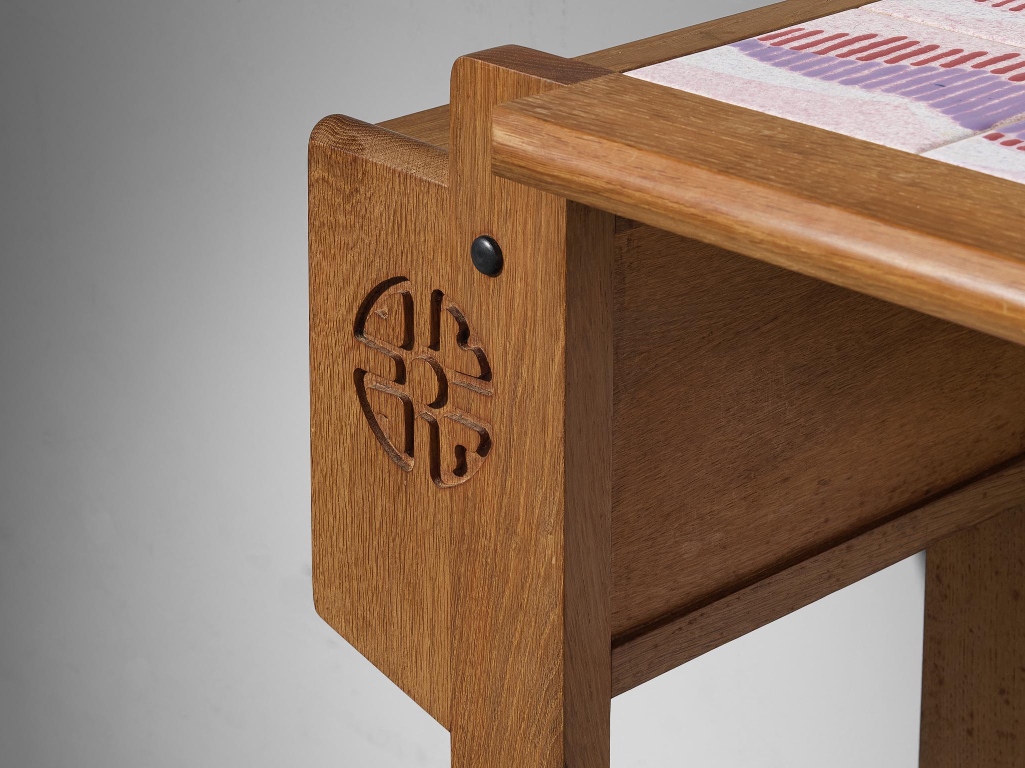 Mid-Century Modern Guillerme & Chambron Oak Vanity Table with Stool