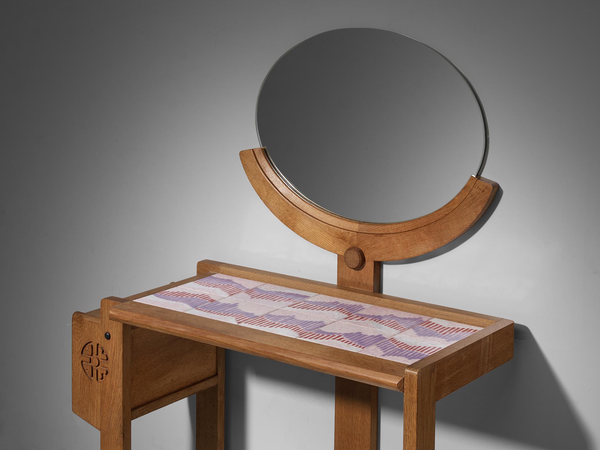 French Guillerme & Chambron Oak Vanity Table with Stool