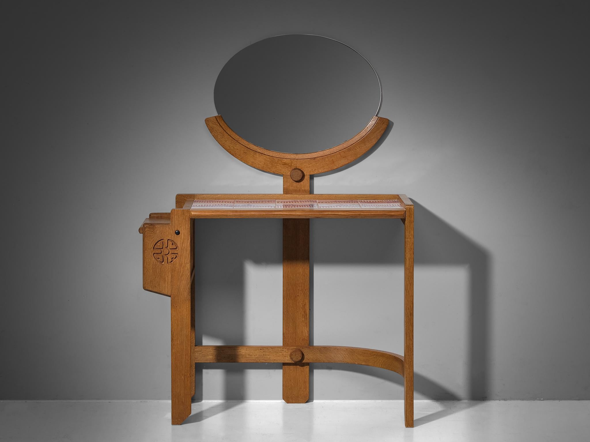 Guillerme & Chambron Oak Vanity Table with Stool In Good Condition In Waalwijk, NL