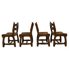 Guillerme & Chambron Oak Wooden And Braided Straw Seats Set of 4 Chairs