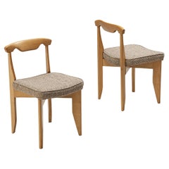 Guillerme & Chambron Pair of 'Aurelie' Dining Chairs in Oak and Beige Wool 