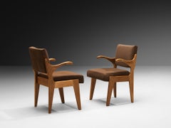 Guillerme & Chambron, paire de  Fauteuils « Bridge Étudiant » en chêne massif