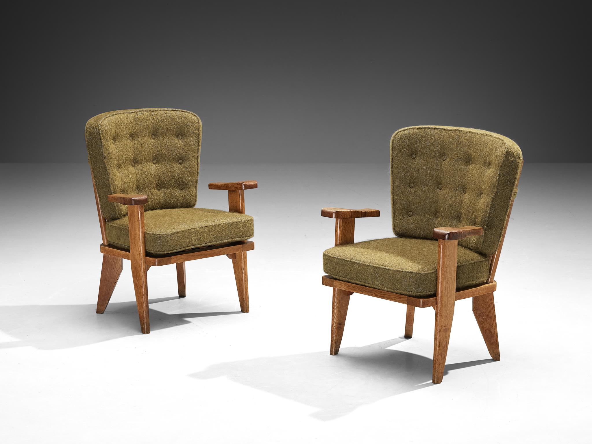 Guillerme et Chambron for Votre Maison, pair of 'Catherine' lounge chairs, wool by Pierre Frey 