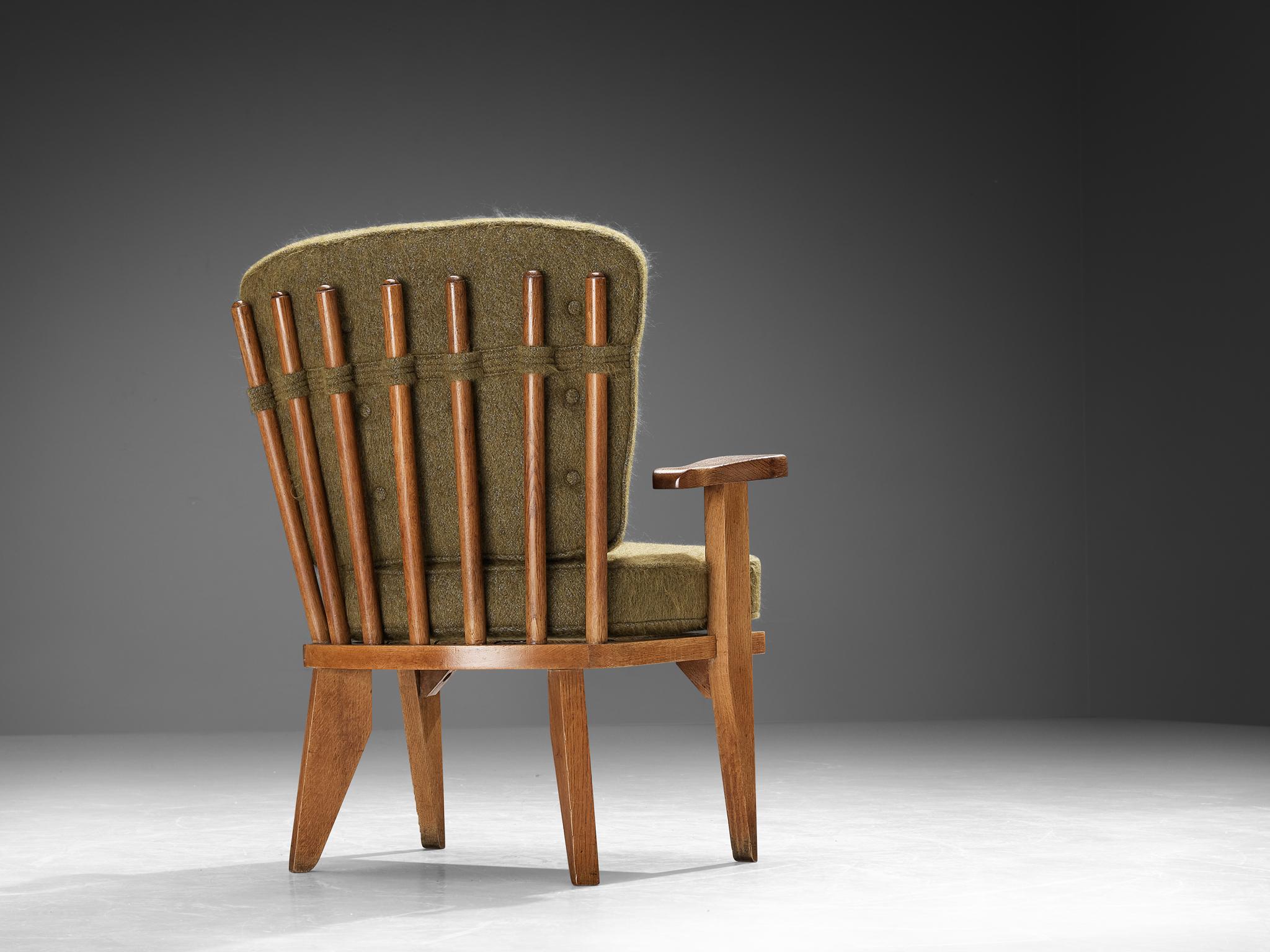 Mid-Century Modern Guillerme & Chambron Pair of 'Catherine' Lounge Chairs in Oak and Wool 