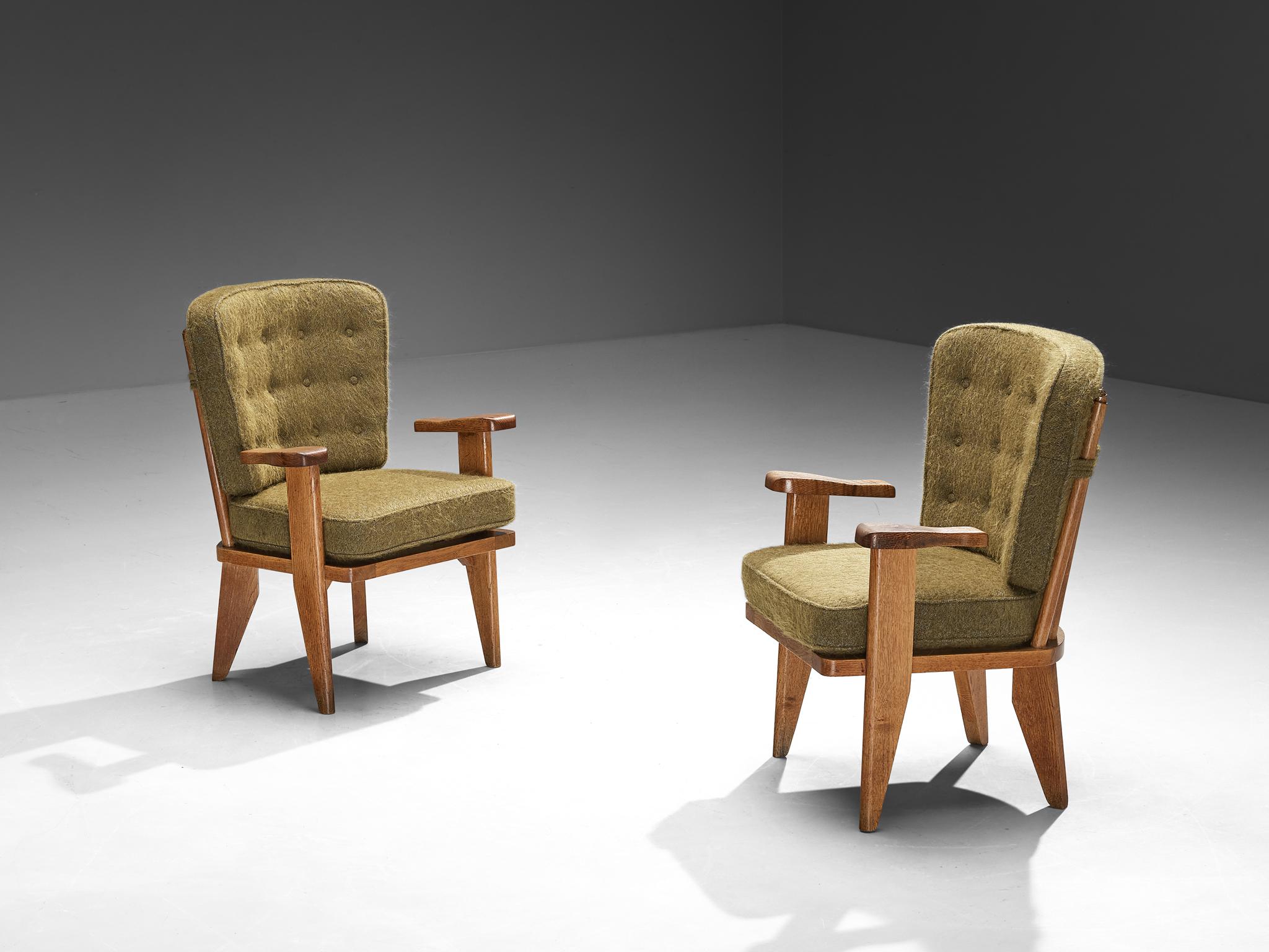 Guillerme & Chambron Pair of 'Catherine' Lounge Chairs in Oak and Wool  In Good Condition In Waalwijk, NL