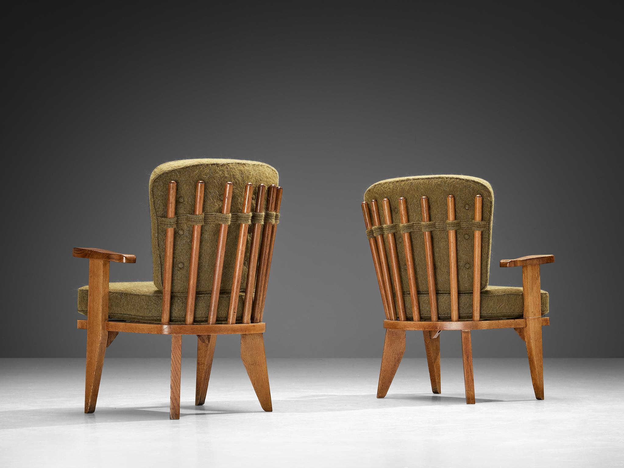 Mid-20th Century Guillerme & Chambron Pair of 'Catherine' Lounge Chairs in Oak and Wool 