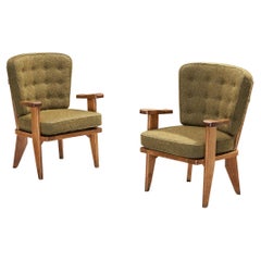 Used Guillerme & Chambron Pair of 'Catherine' Lounge Chairs in Oak and Wool 