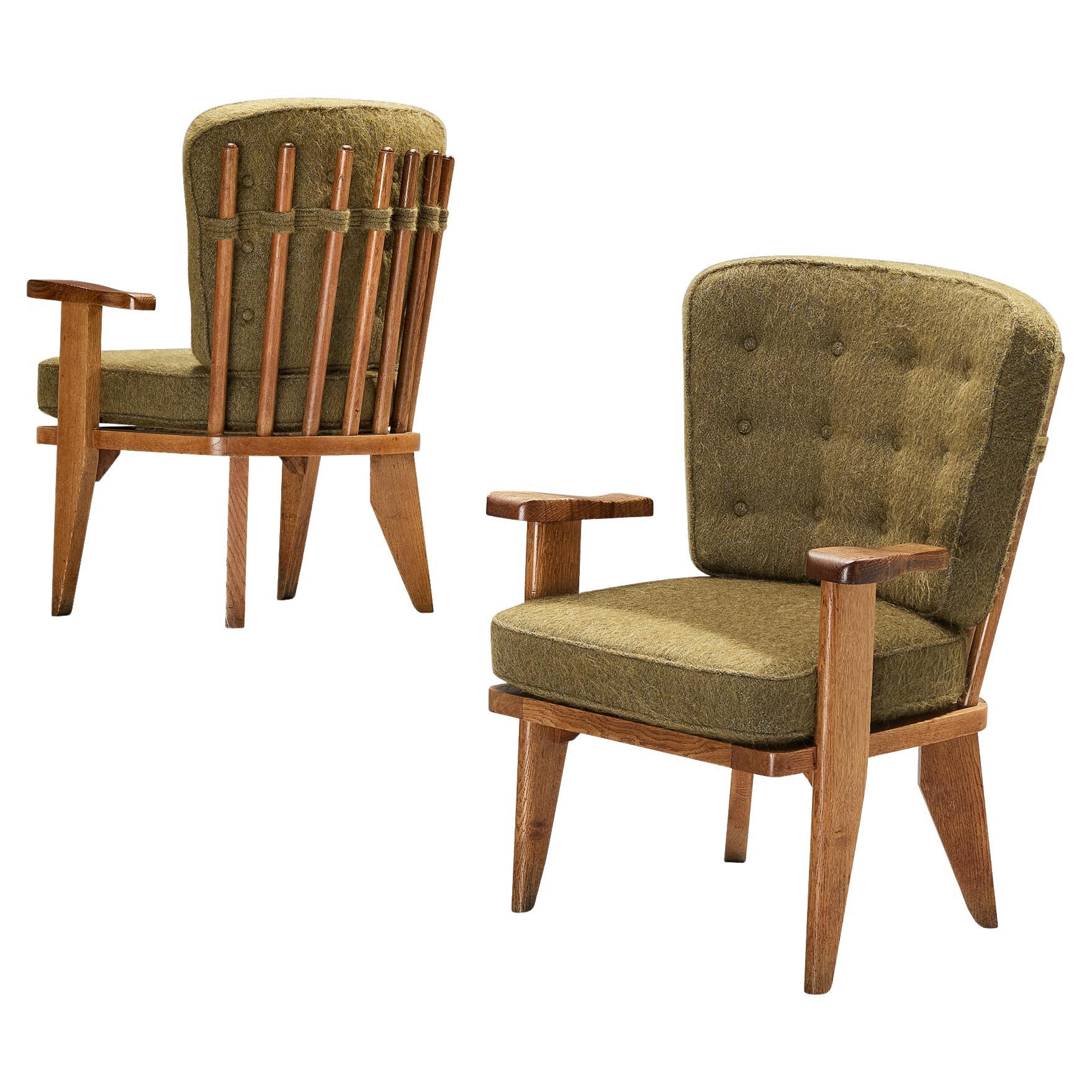 Guillerme & Chambron paire de chaises longues « Catherine » en chêne et laine