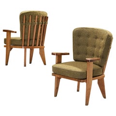 Guillerme & Chambron Pair of 'Catherine' Lounge Chairs in Oak and Wool