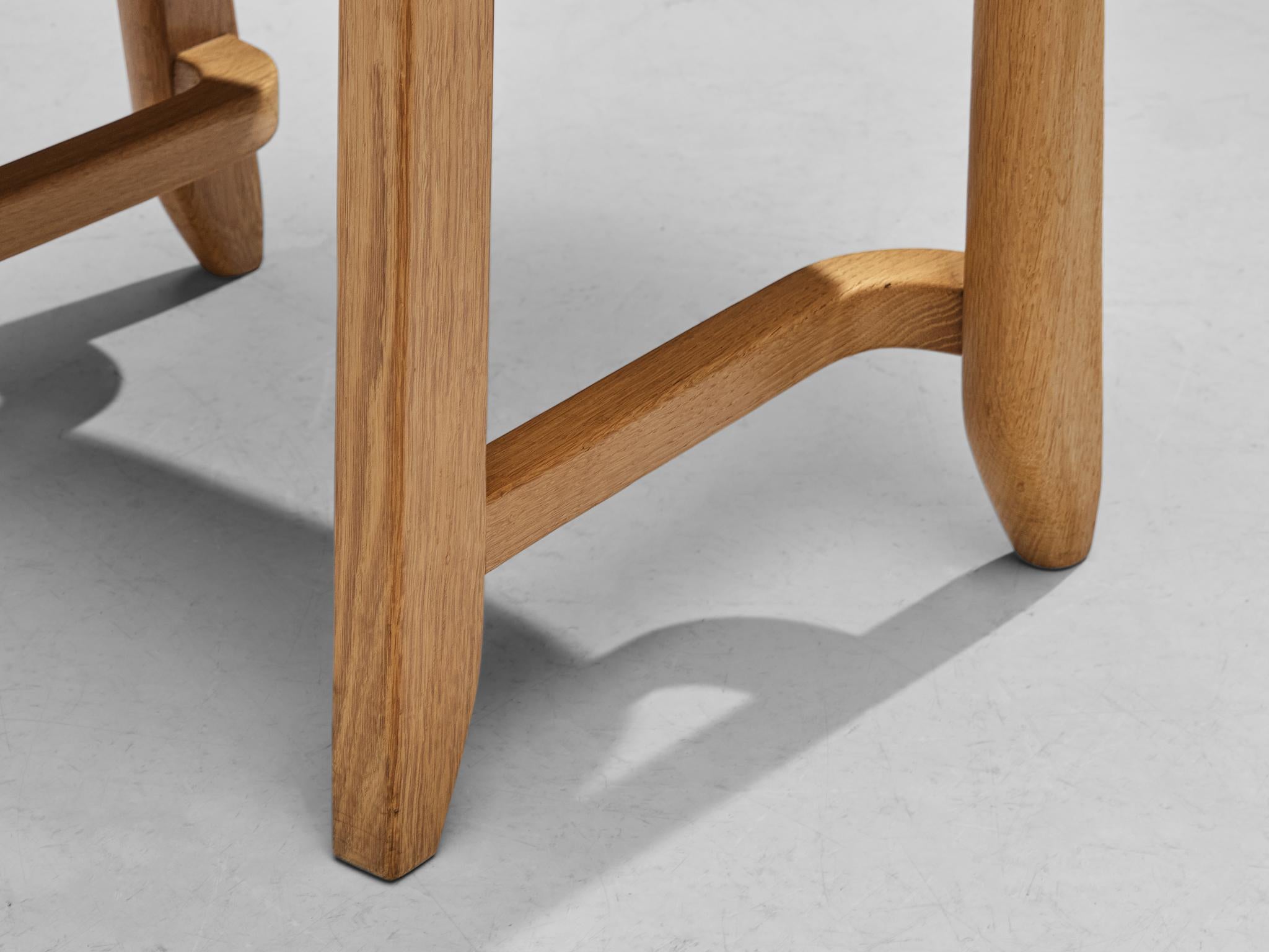 Fabric Guillerme & Chambron Pair of 'Denis' Armchairs in Oak and Purple Upholstery