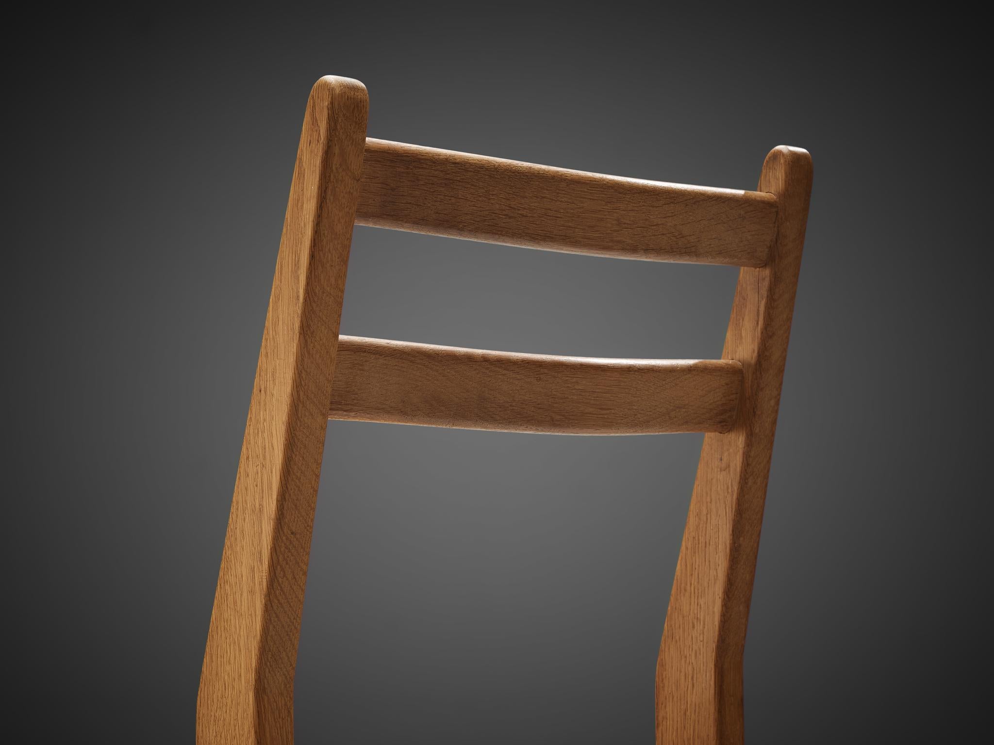 Rush Guillerme & Chambron Pair of Dining Chairs in Oak and Straw For Sale