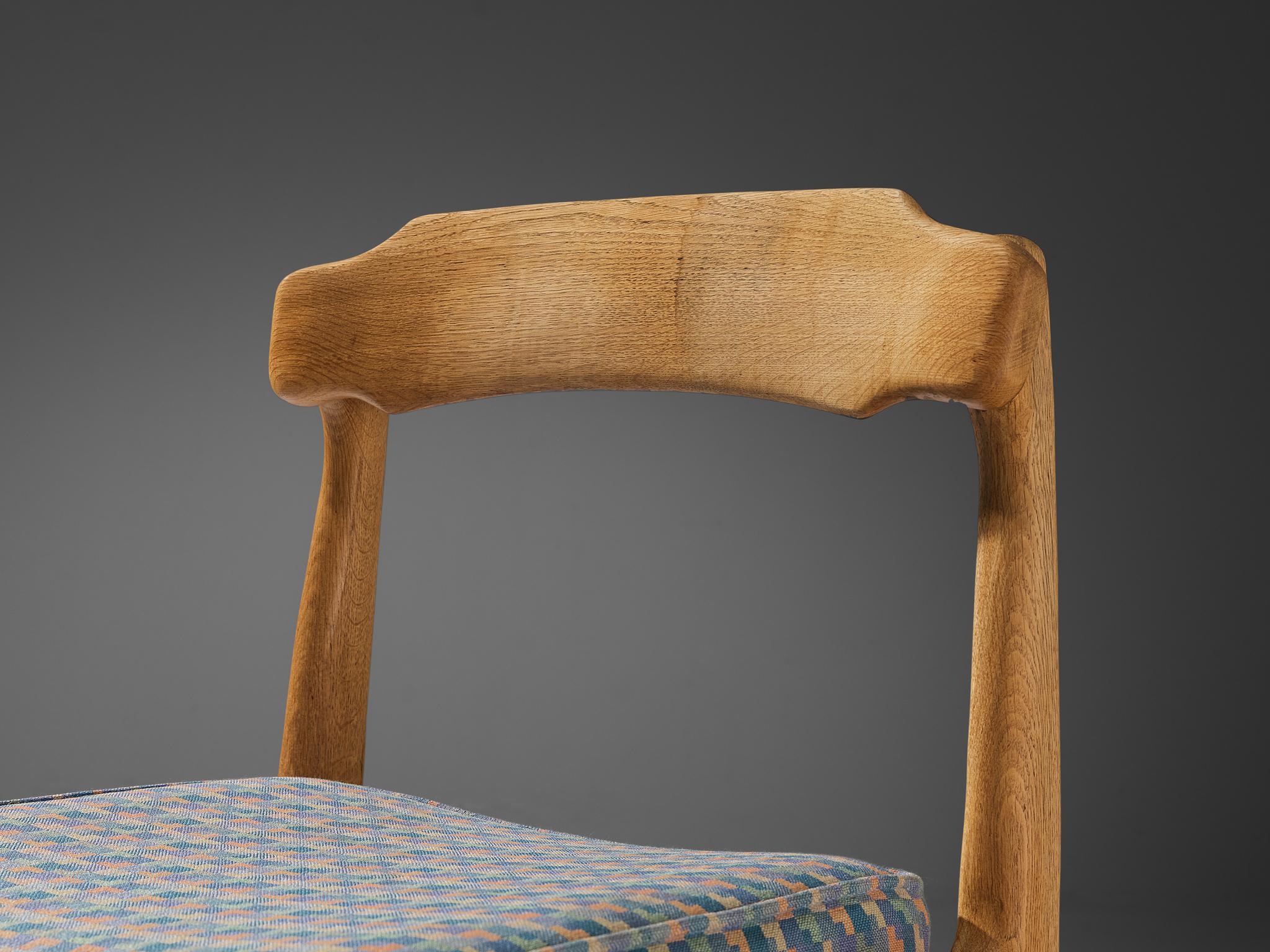 Mid-20th Century Guillerme & Chambron Pair of Dining Chairs in Solid Oak