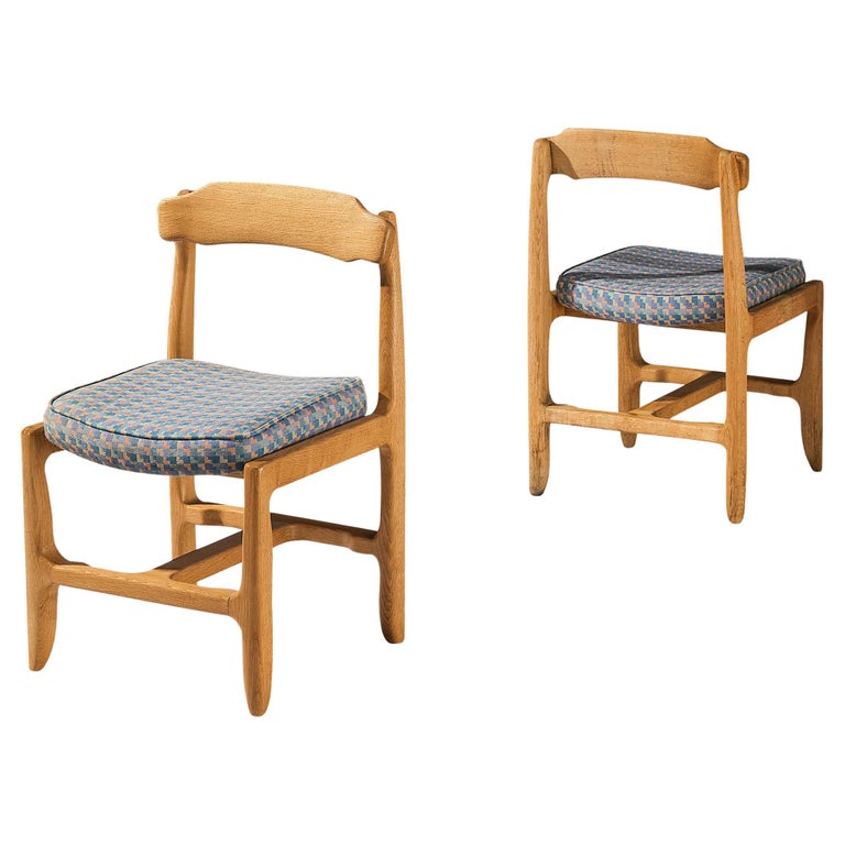 Guillerme and Chambron Pair of Dining Chairs in Solid Oak For Sale at