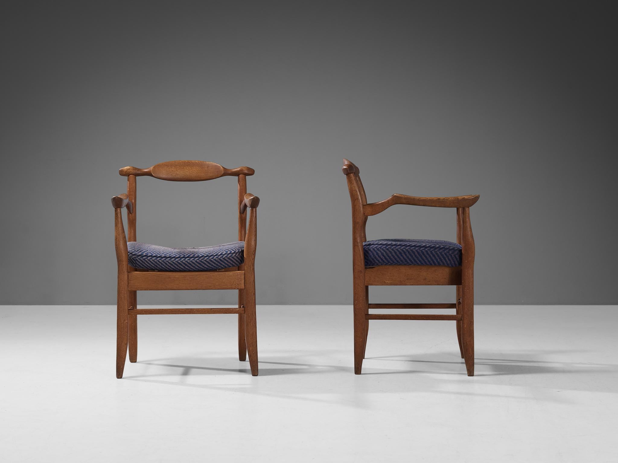 French Guillerme & Chambron Pair of 'Fumay' Armchairs in Oak