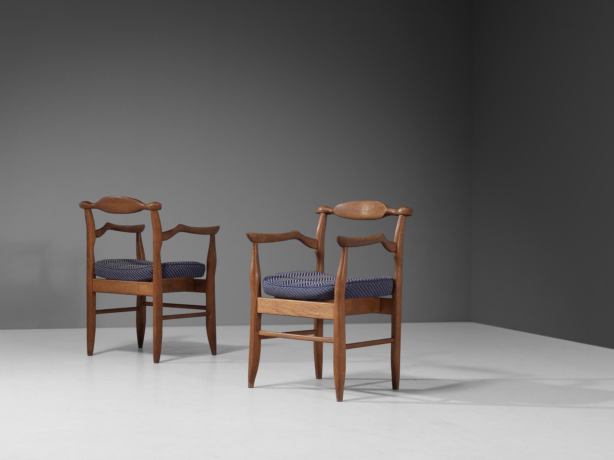 Mid-20th Century Guillerme & Chambron Pair of 'Fumay' Armchairs in Oak