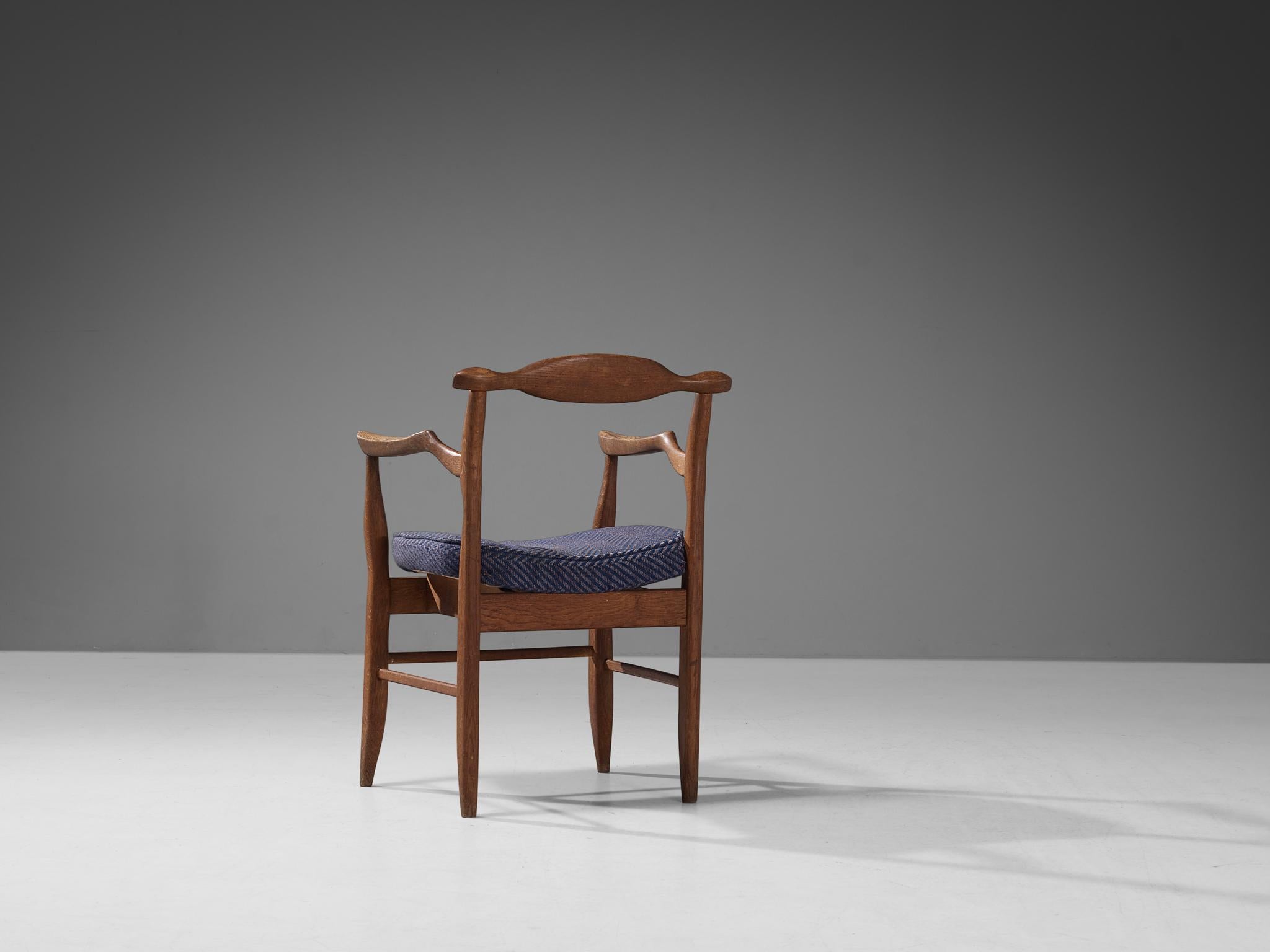 Fabric Guillerme & Chambron Pair of 'Fumay' Armchairs in Oak