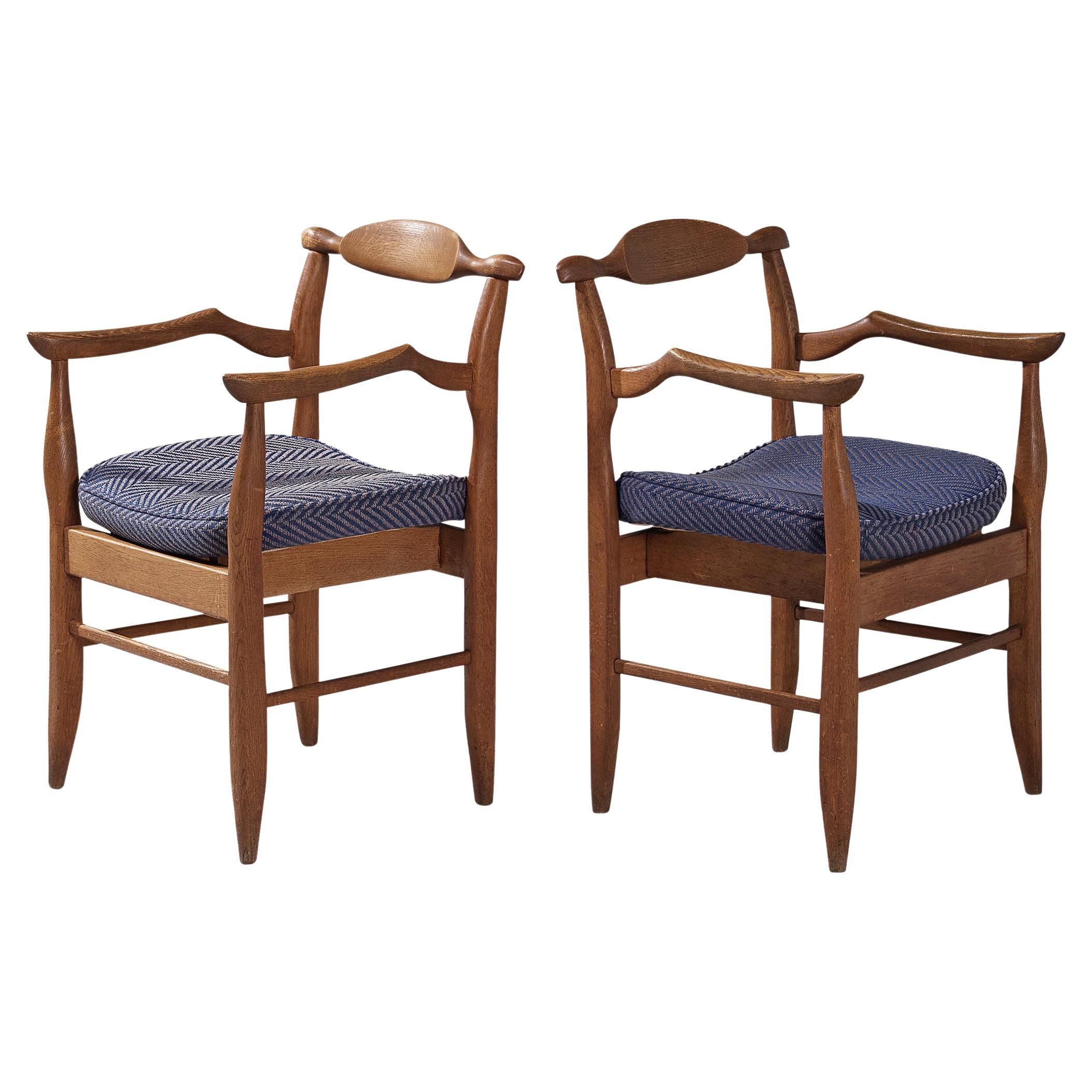 Guillerme & Chambron Pair of 'Fumay' Armchairs in Oak