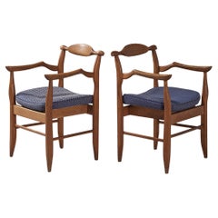 Guillerme & Chambron Pair of 'Fumay' Armchairs in Oak