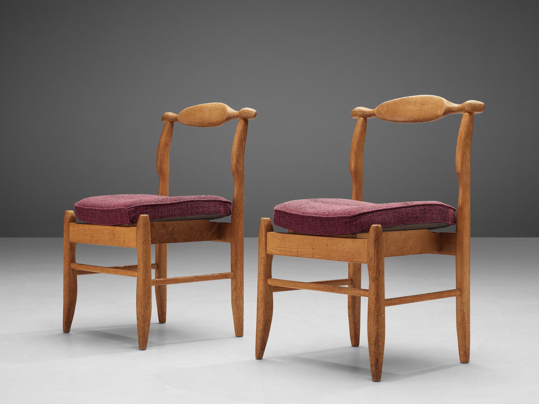 French Guillerme & Chambron Pair of 'Fumay' Dining Chairs in Oak  For Sale