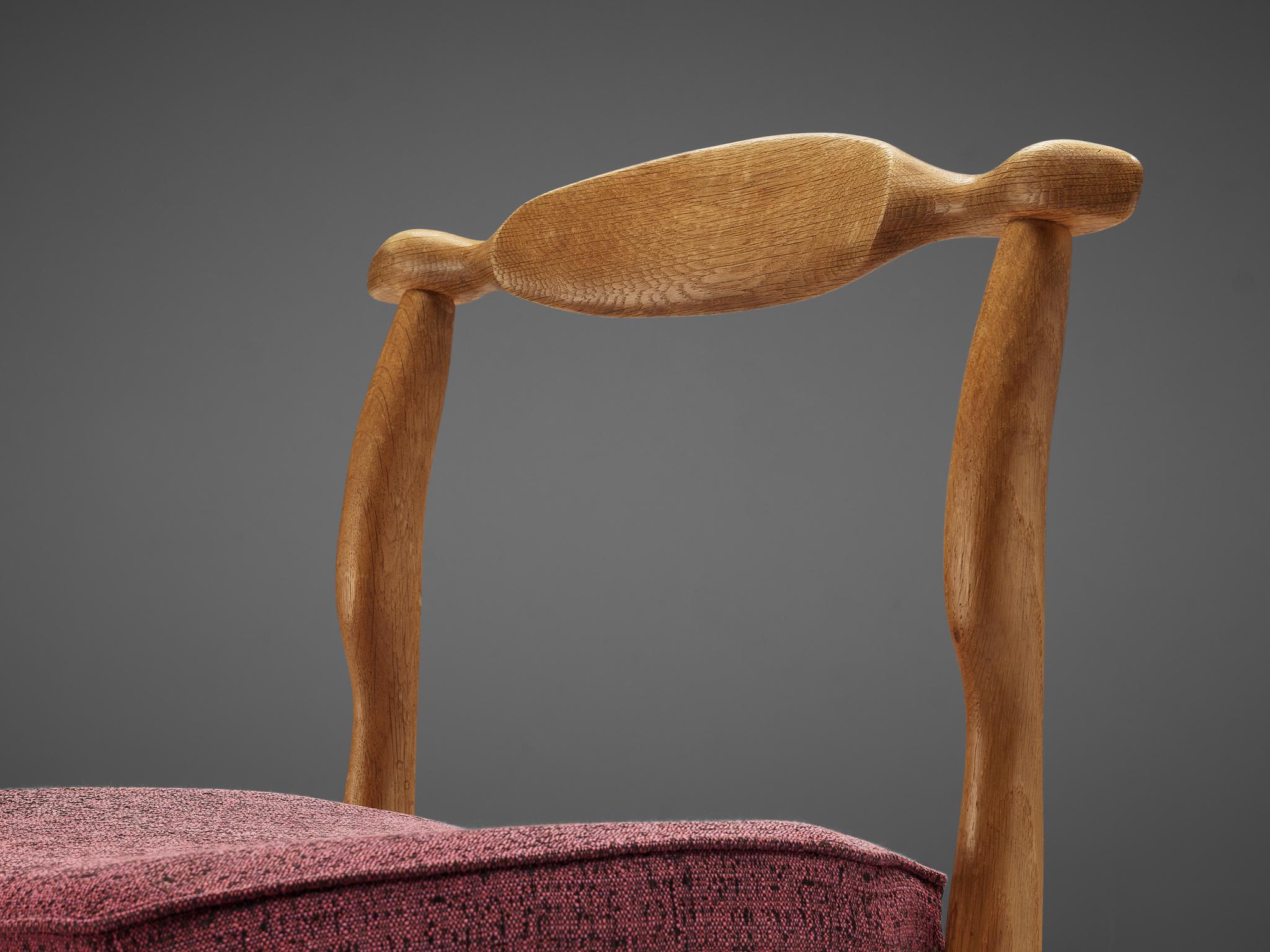 Fabric Guillerme & Chambron Pair of 'Fumay' Dining Chairs in Oak  For Sale