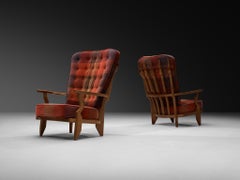 Guillerme & Chambron Pair of 'Grand Repos' Lounge Chairs in Solid Oak